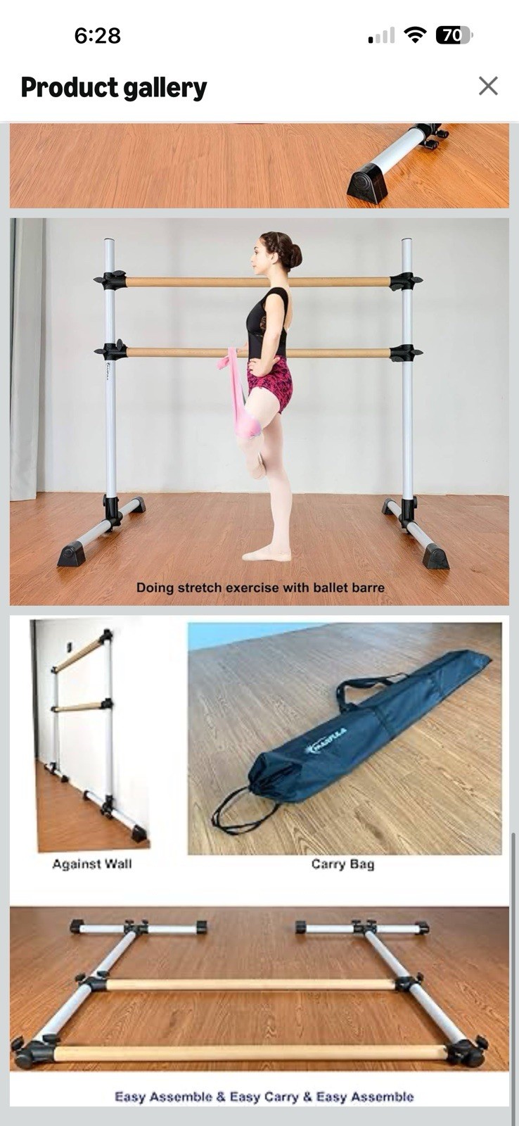MARFULA 4 Ft Portable Wood Ballet Barre Ballet Bar Freestanding White W/Bag New