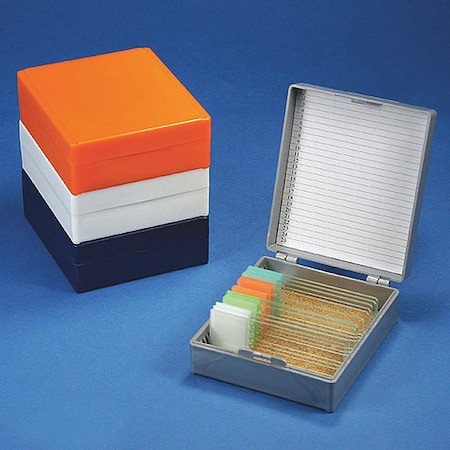 Globe Scientific 513075Ast Microscope Slide Box, Blue/Gray/Or/Wt, Pk5
