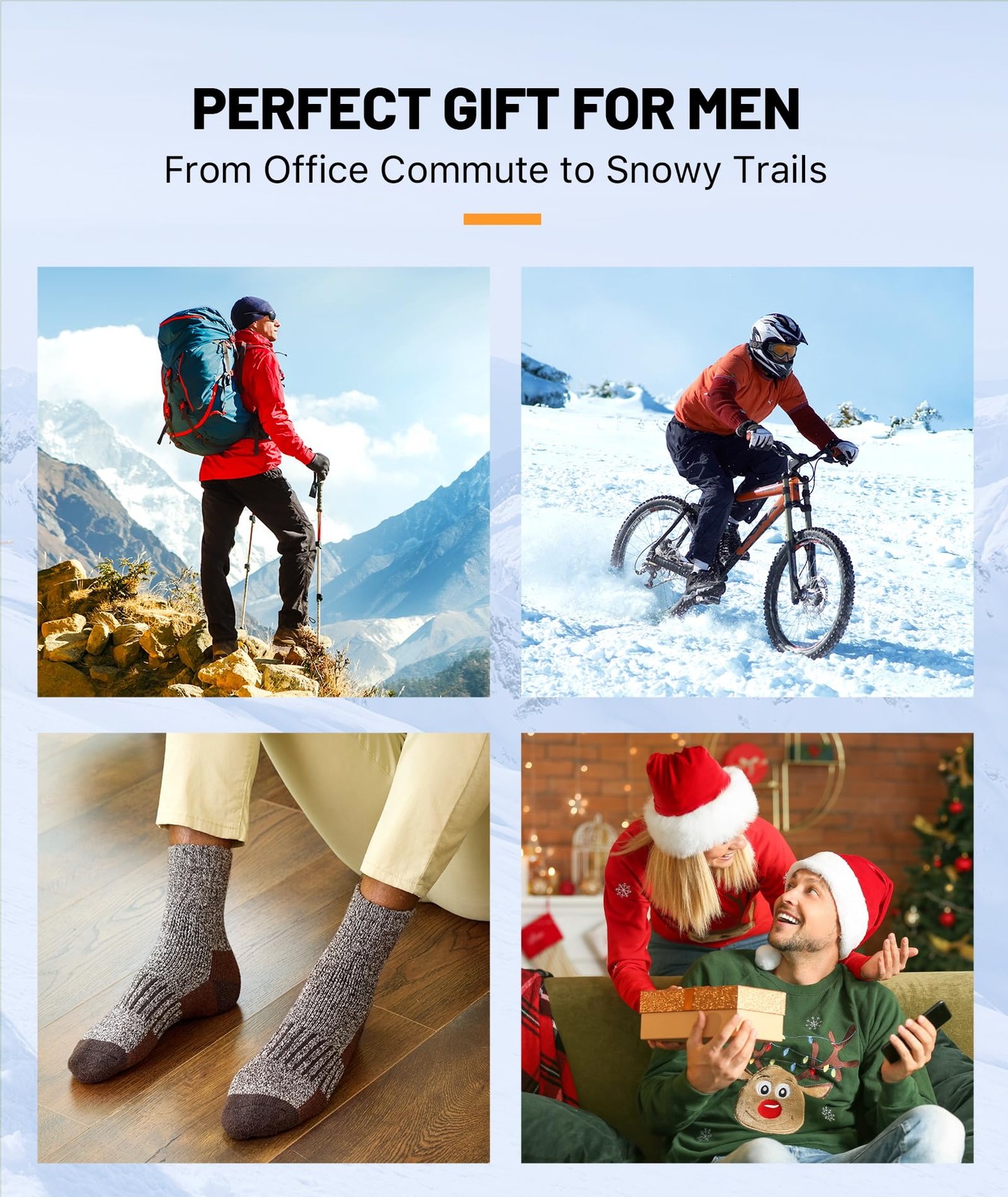 Merino Wool Socks for Men, 5 Pairs Thermal Warm Hiking Super Thick Crew Work ...