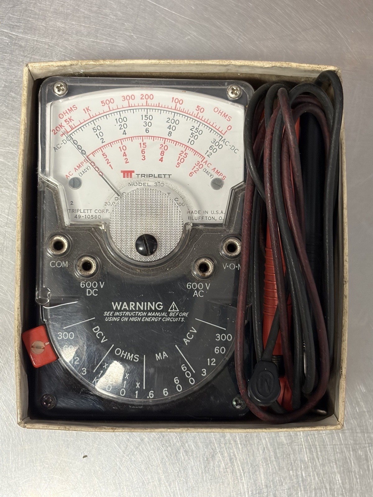 Triplett Model 310 Type 4 Volt Ohm Meter with Case, Probes and Instructions