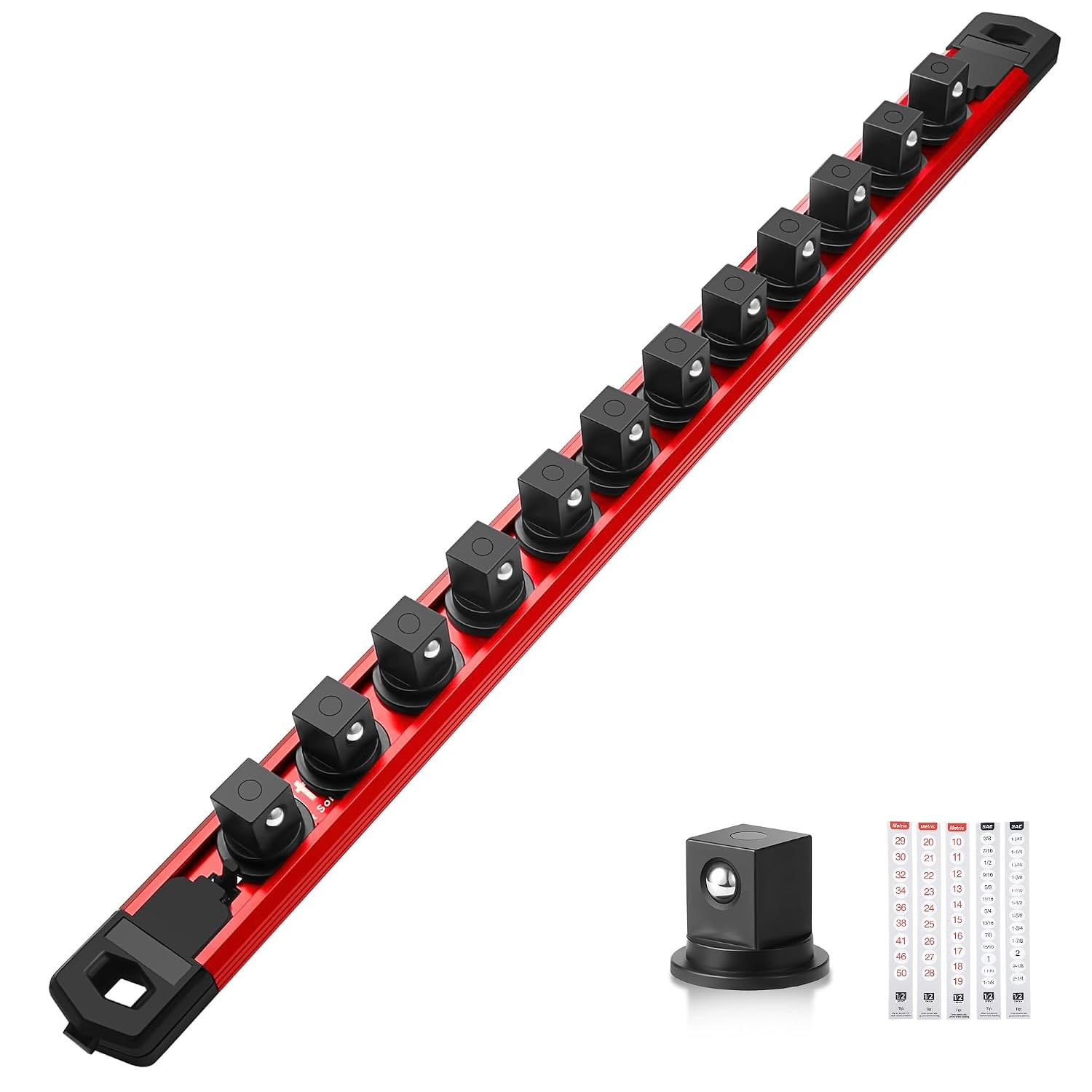 Heavy Duty Magnetic Socket Organizer 1/2" Aluminum Rail Red Socket Holder Tool