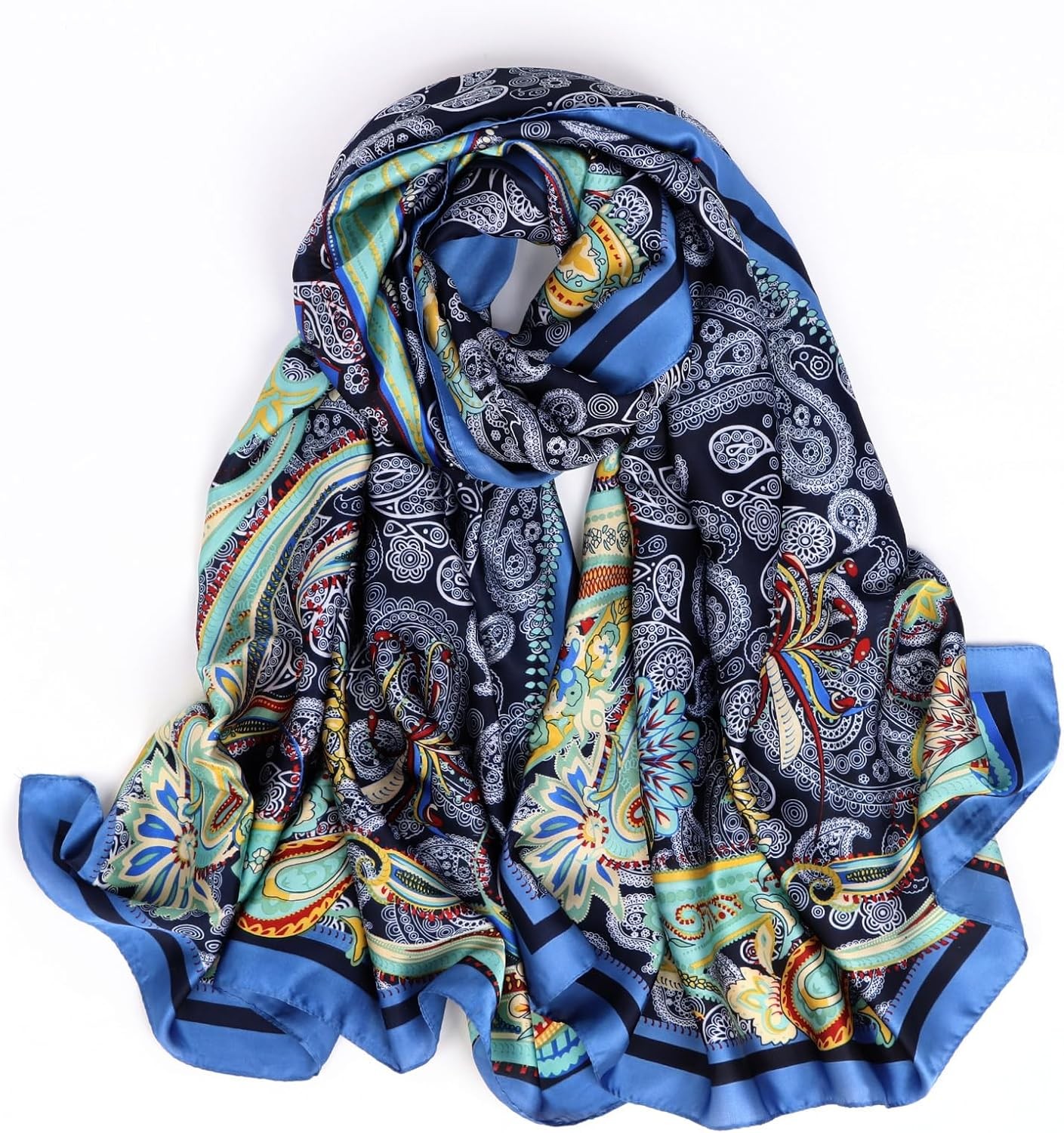 Silk Feeling Long Scarf Fashion Floral Large Scarf Satin Shawl Wraps for Women w