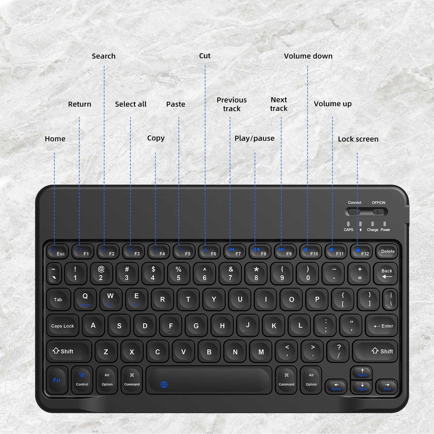 LED Rechargeable Smart Wireless Bluetooth Keyboard For Android Windows IOS Mac