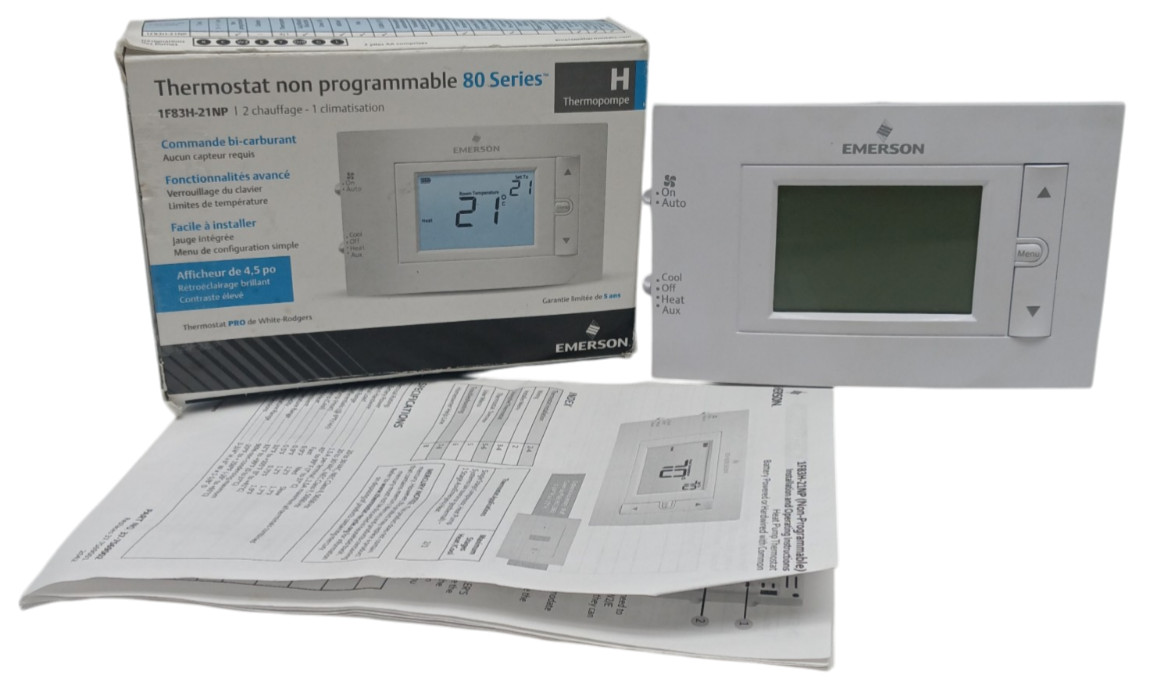 Emerson 80 Series Thermostats, 1 H, 1 C, Wall Mount, Hardwired/Battery, 24VAC