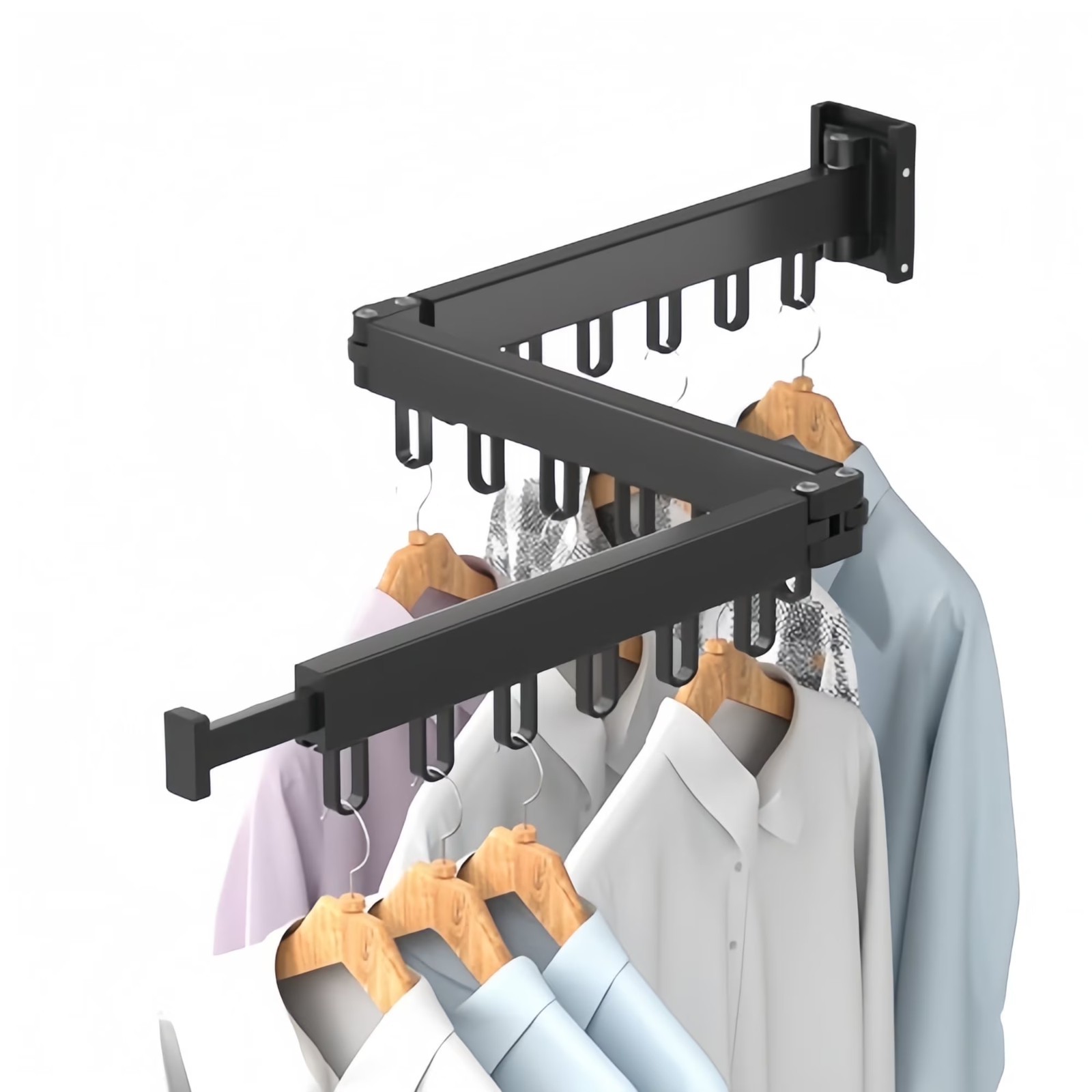Wall Mounted Clothes Drying Rack Collapsible Laundry Drying Hangers W 18 Hooks