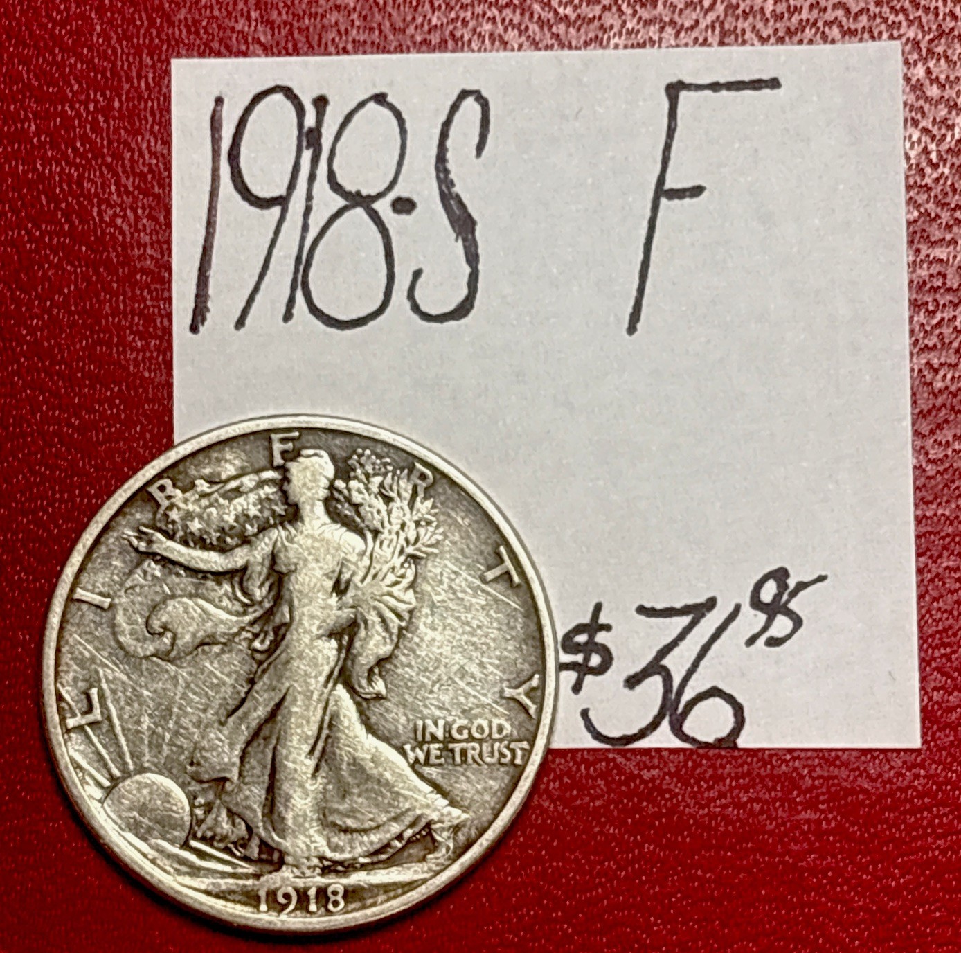1918 S Walking Liberty Silver Half Dollar (F) Fine Condition! ENN Coins