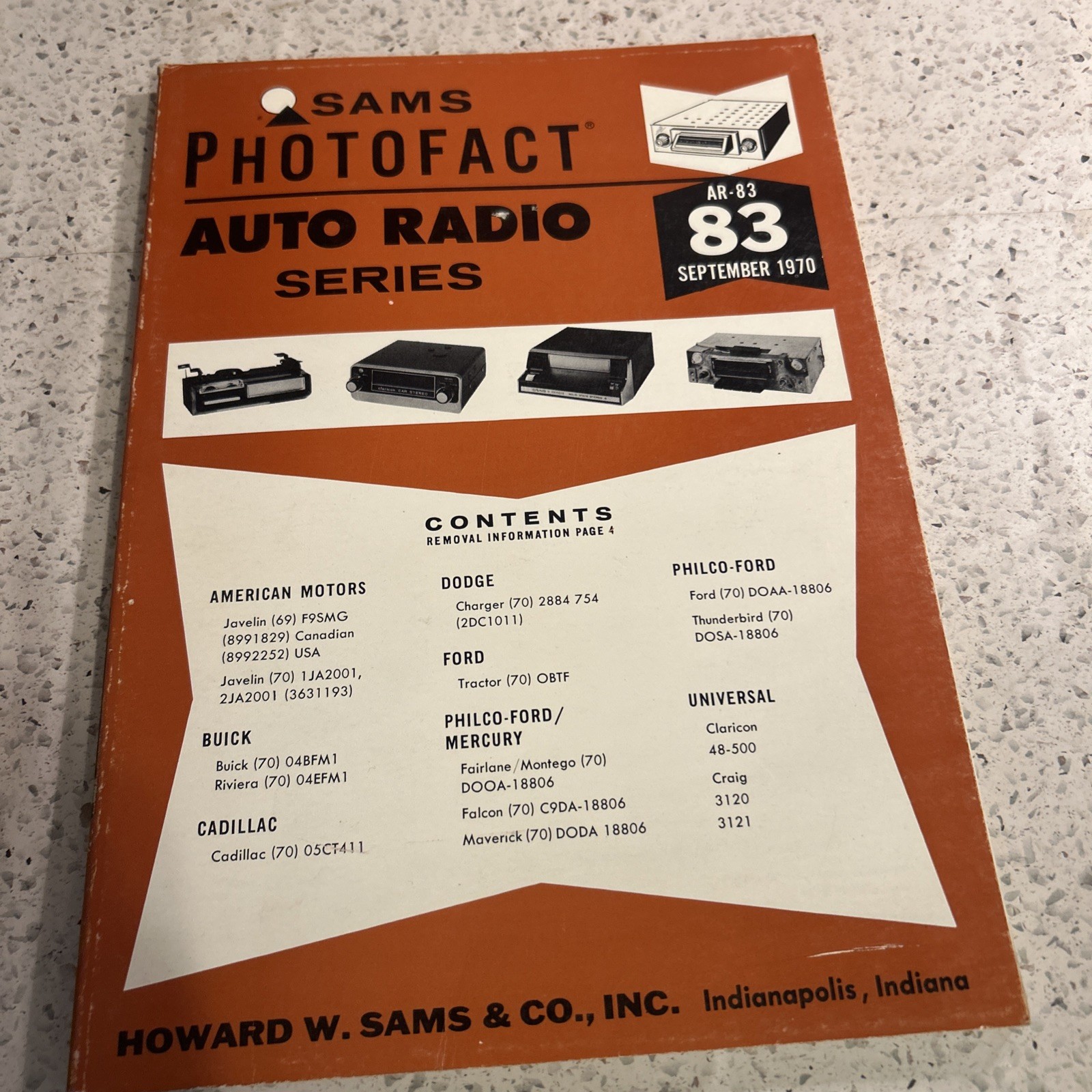 Sams Photofact Auto Radio Series AR-83