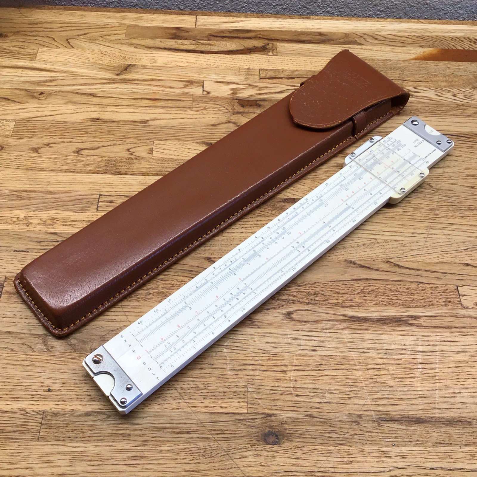 LUTZ no. 102 S - Slide Rule - Leather Case - Made in Japan - Vintage - LL5