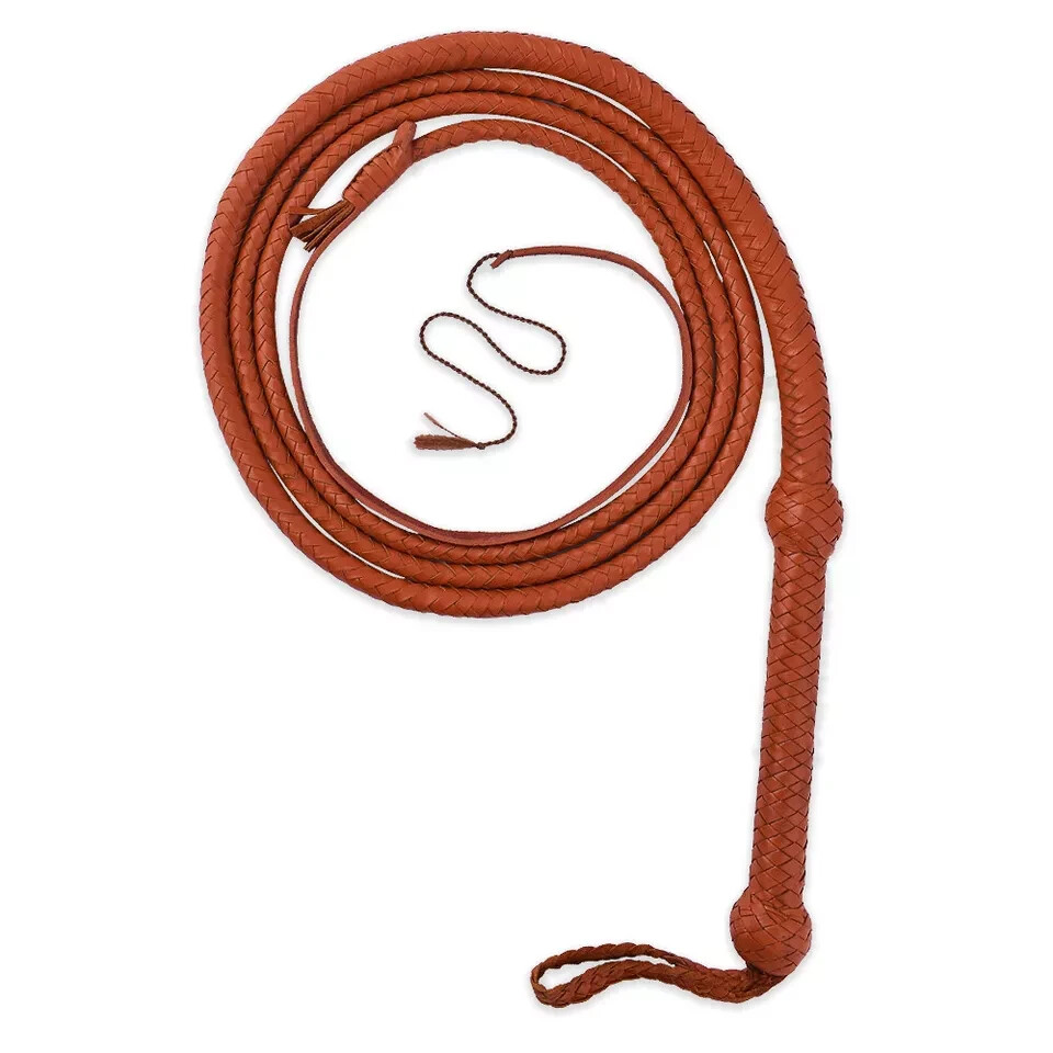 Cowhide Real Leather Rope Core Bull Whip 04 to10Feet Long 12 Plait Tan Bullwhip