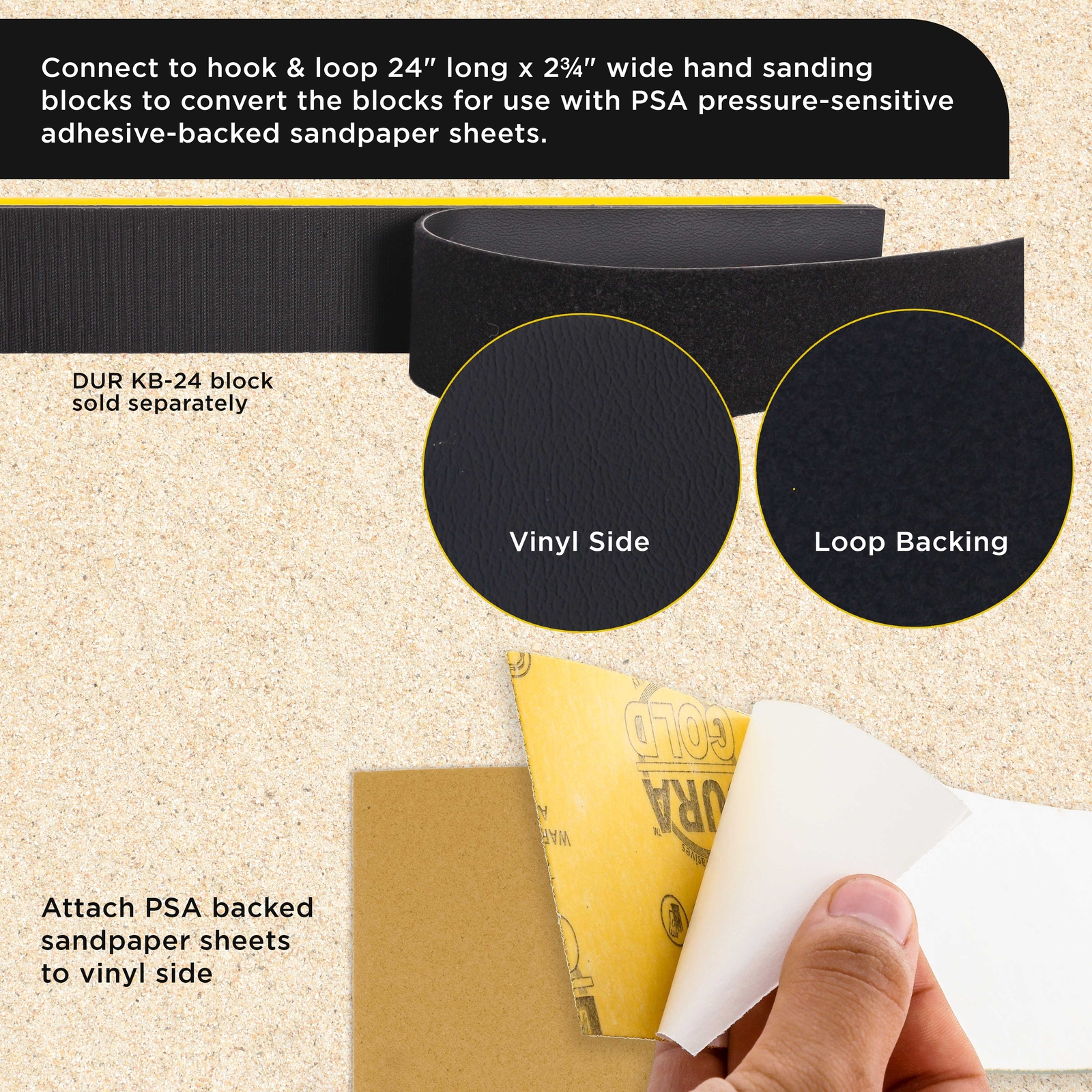 Rectangle 24" Hand Sanding Block Adaptor Sheet, Convert Hook & Loop to PSA Pad