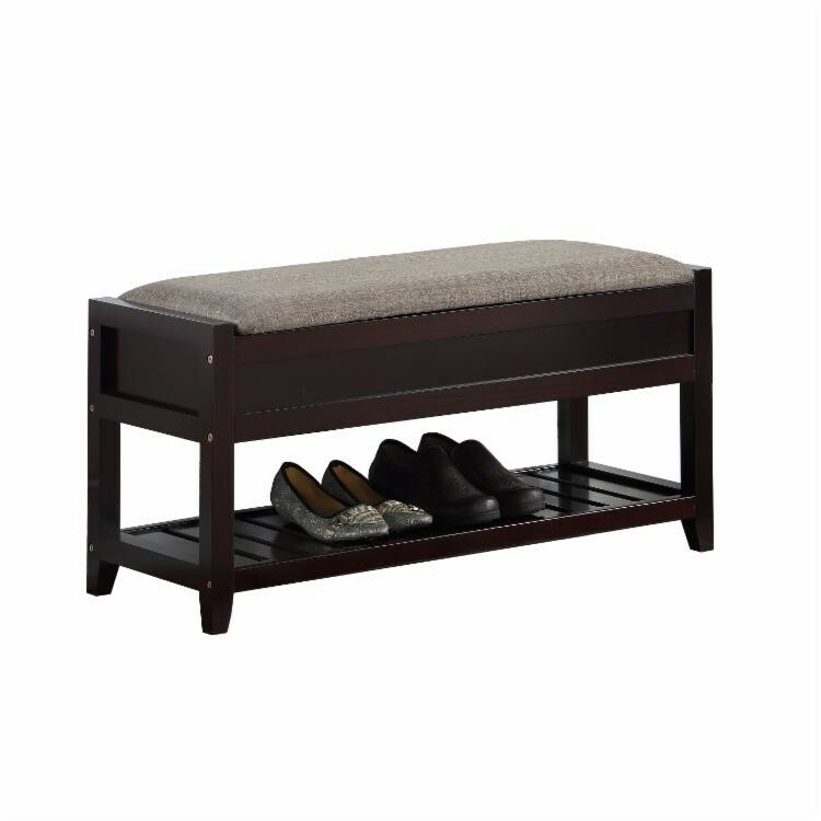  Fabric Upholstered Shoe Storage Bench Foyer Bench Solid wood Dark Espresso