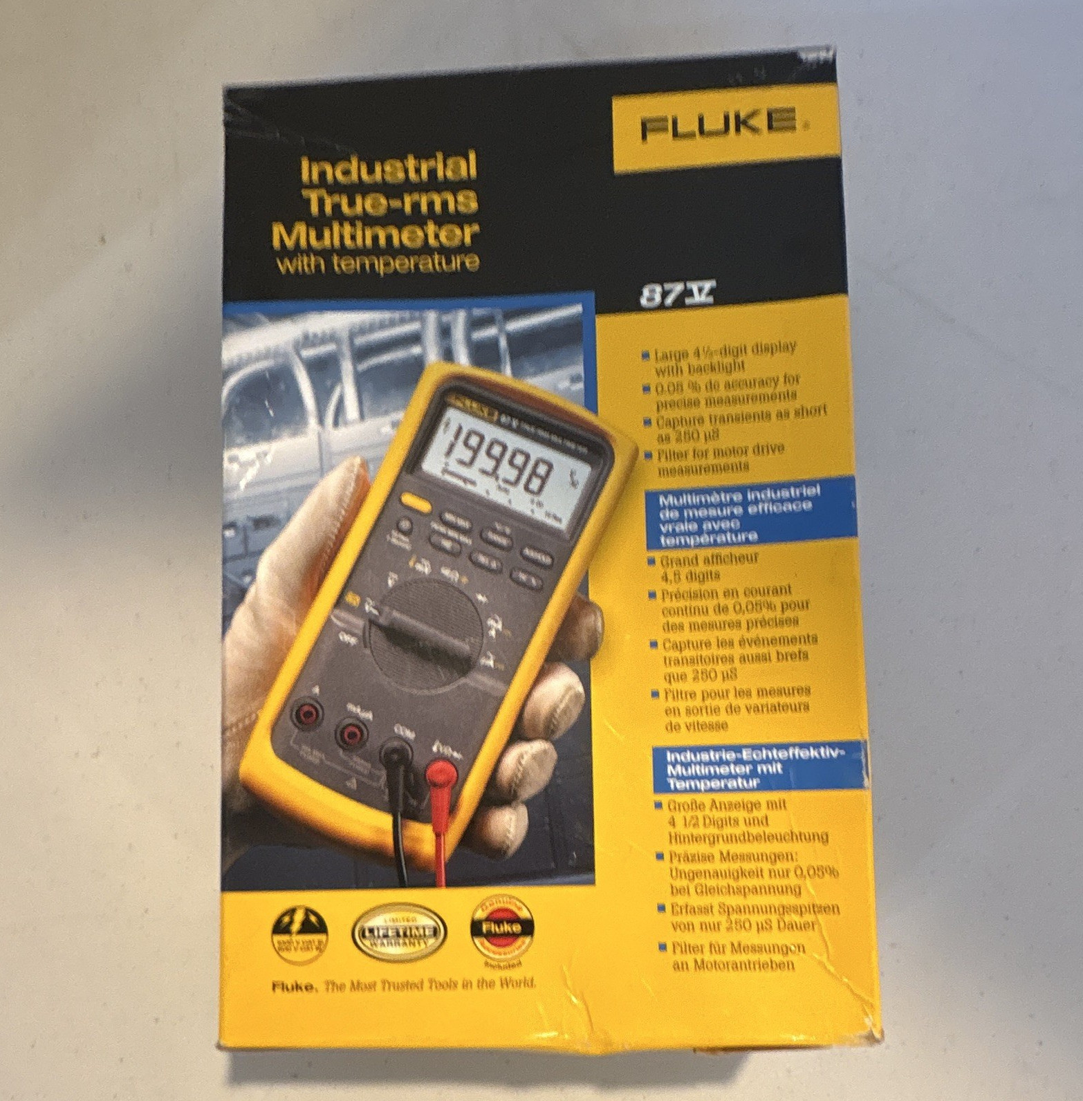 Fluke 87V True RMS CAT III 1000V 10000 Count Multimeter Temp Leads Plug Set