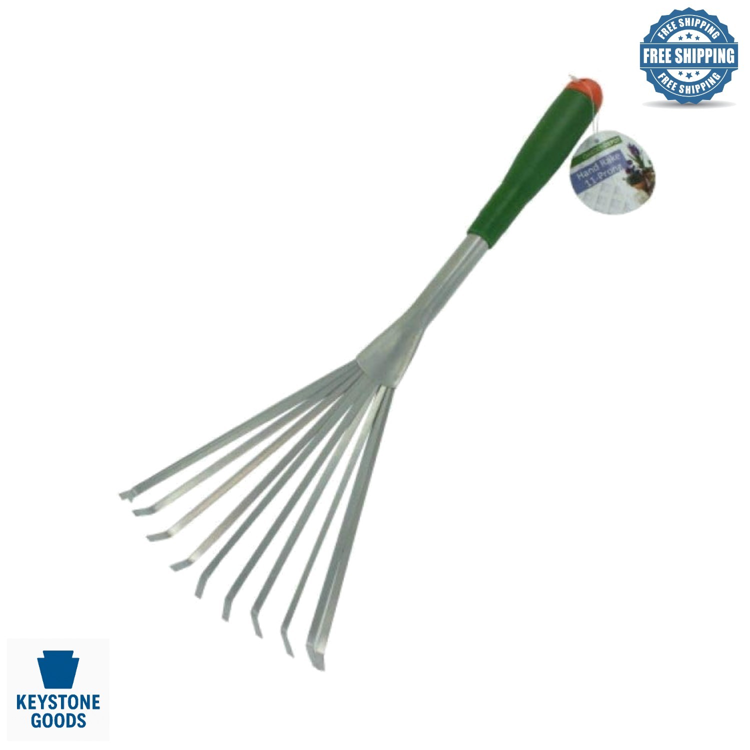 Garden Hand Rake - Compact 11-Prong Tool for Bushes & Flower Beds