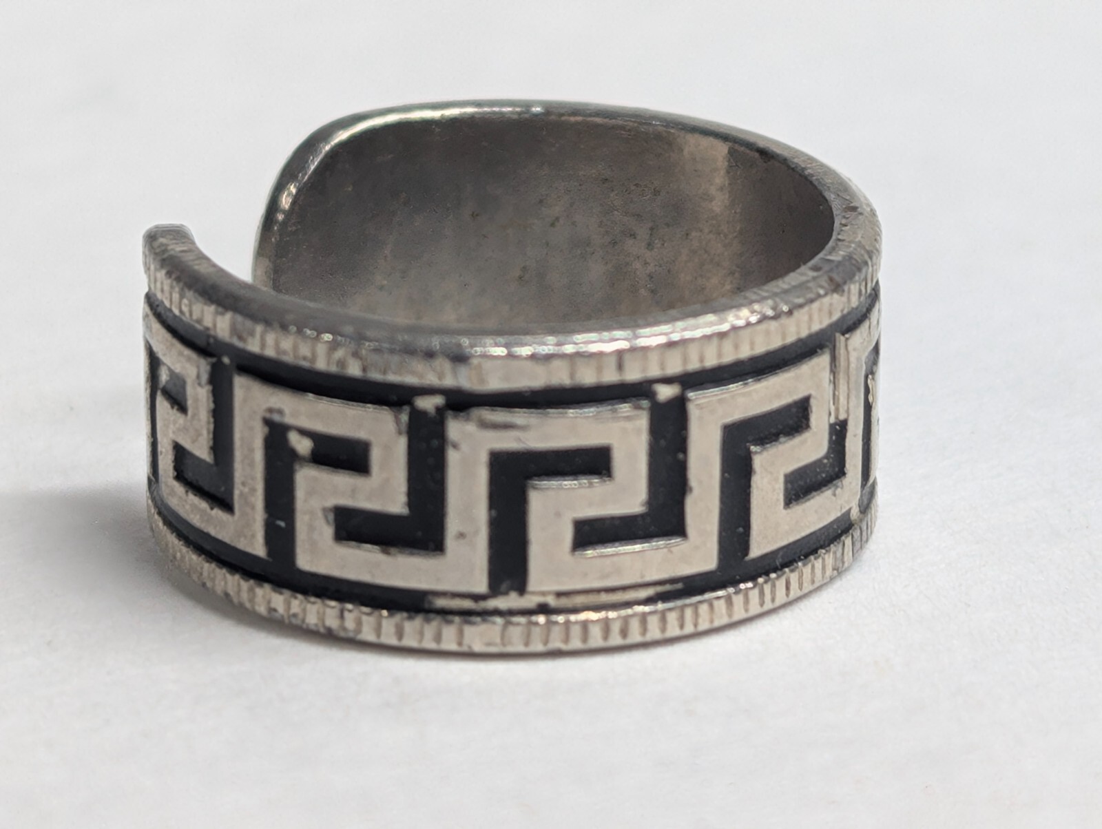 Vintage Silver-Tone Greek Key Design Toe Ring Adjustable Size