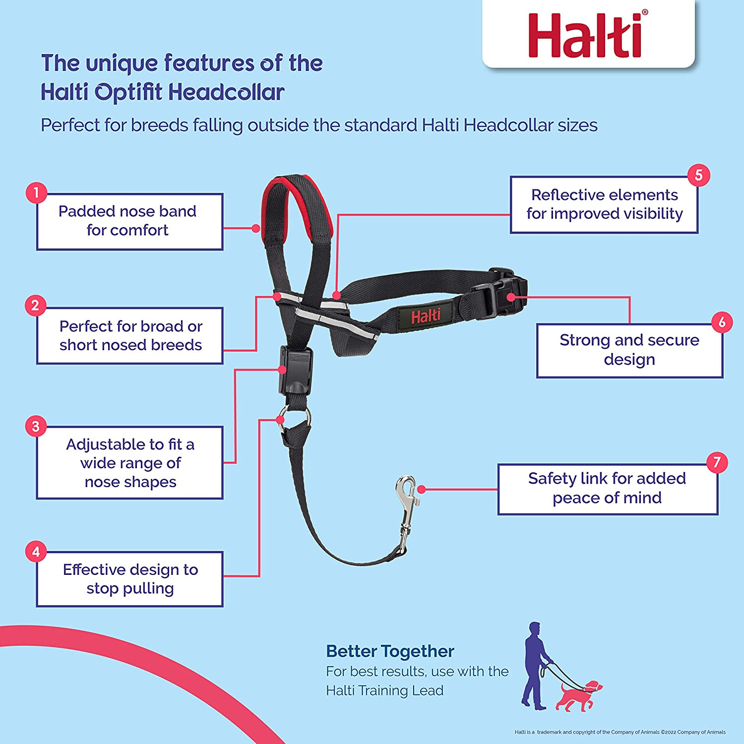 Halti Optifit Headcollar Size Medium & Training Leash Size Large, Black Combinat