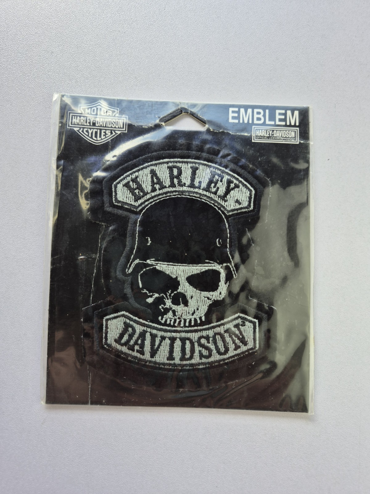 Harley Davidson Emblem Sew On Application Patch Skull Helmet Black White