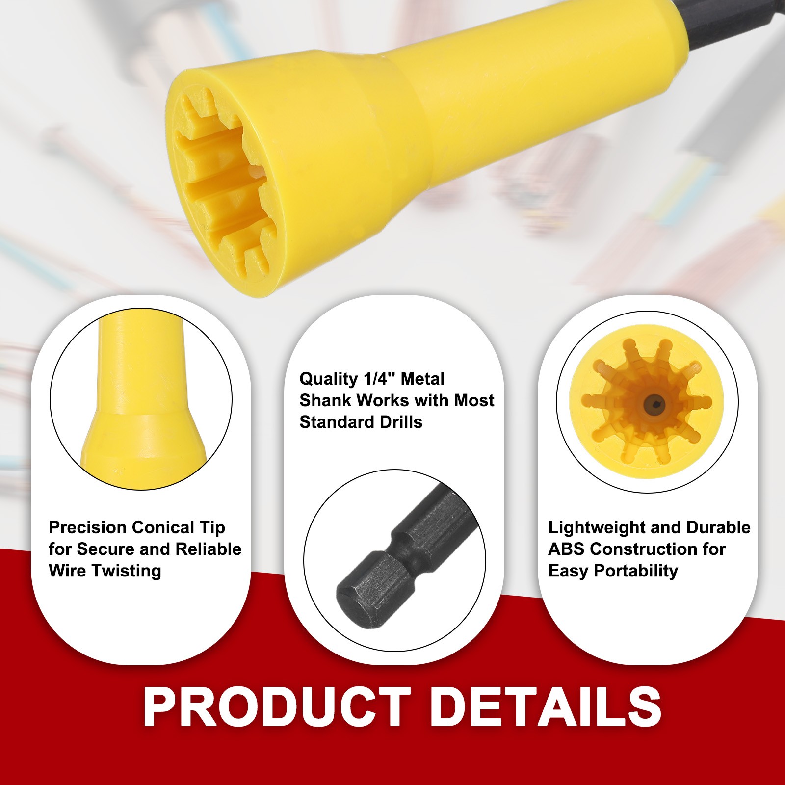 2pcs Electrical Wire Twisting Tool for Drill with 1/4 Inch Hex Shank, Yellow