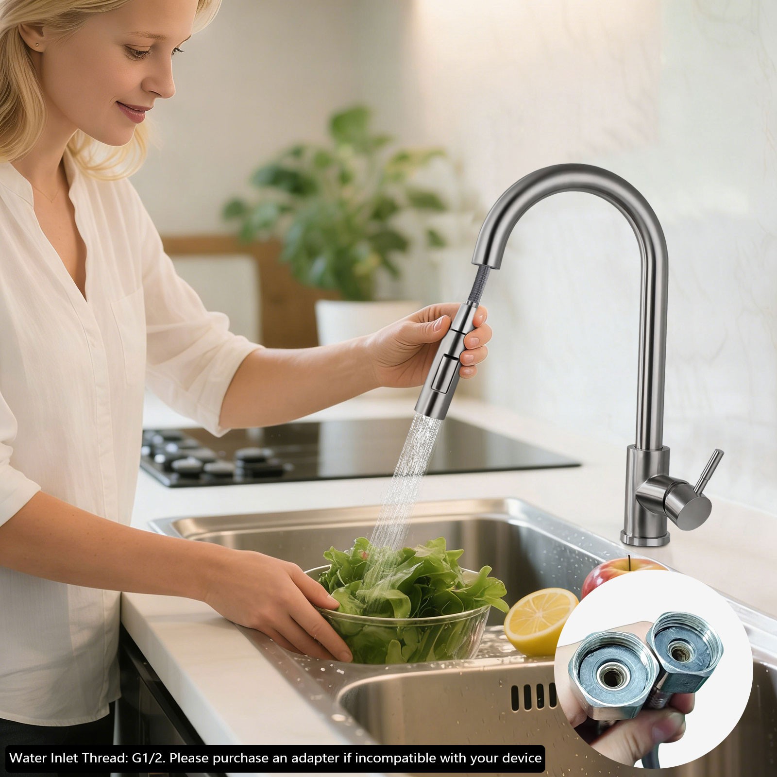 Silver Grey Kitchen Tap, 2 Modes Tap Kitchen, 360° Rotating Kitchen Tap
