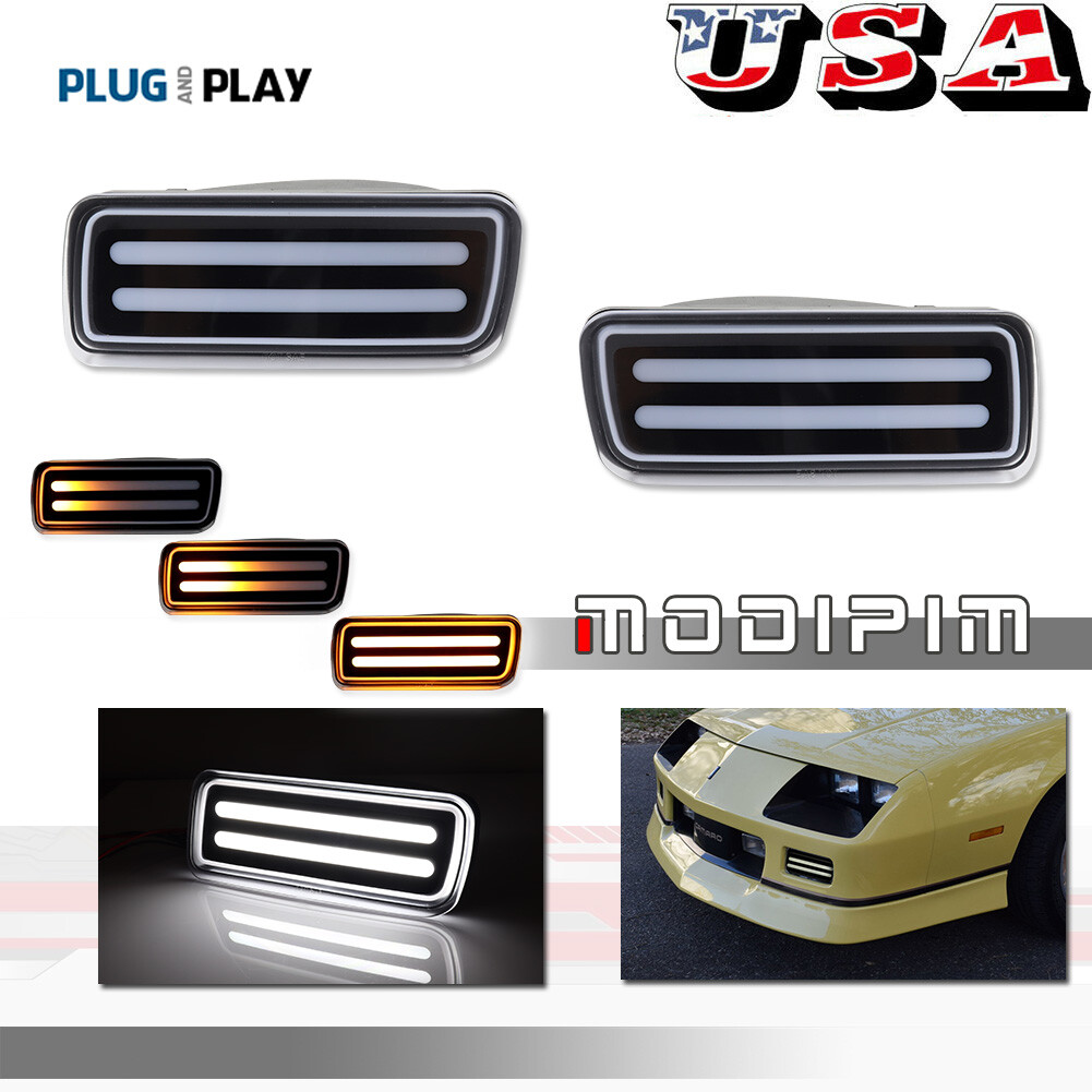 [PLUG & PLAY]Dynamic Amber & White DRL Turn Signal Lights For 85-92 Chevy Camaro