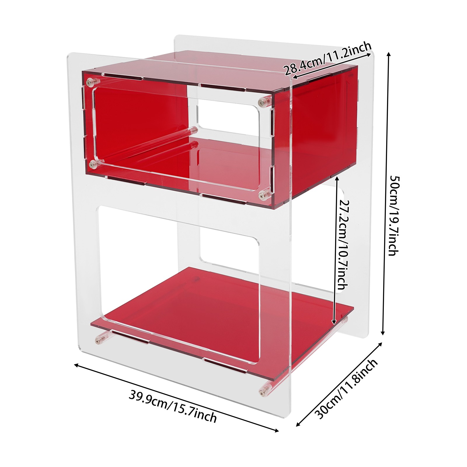 Red Acrylic Side Table, Acrylic Nightstand, Rectangle Storage Shelf