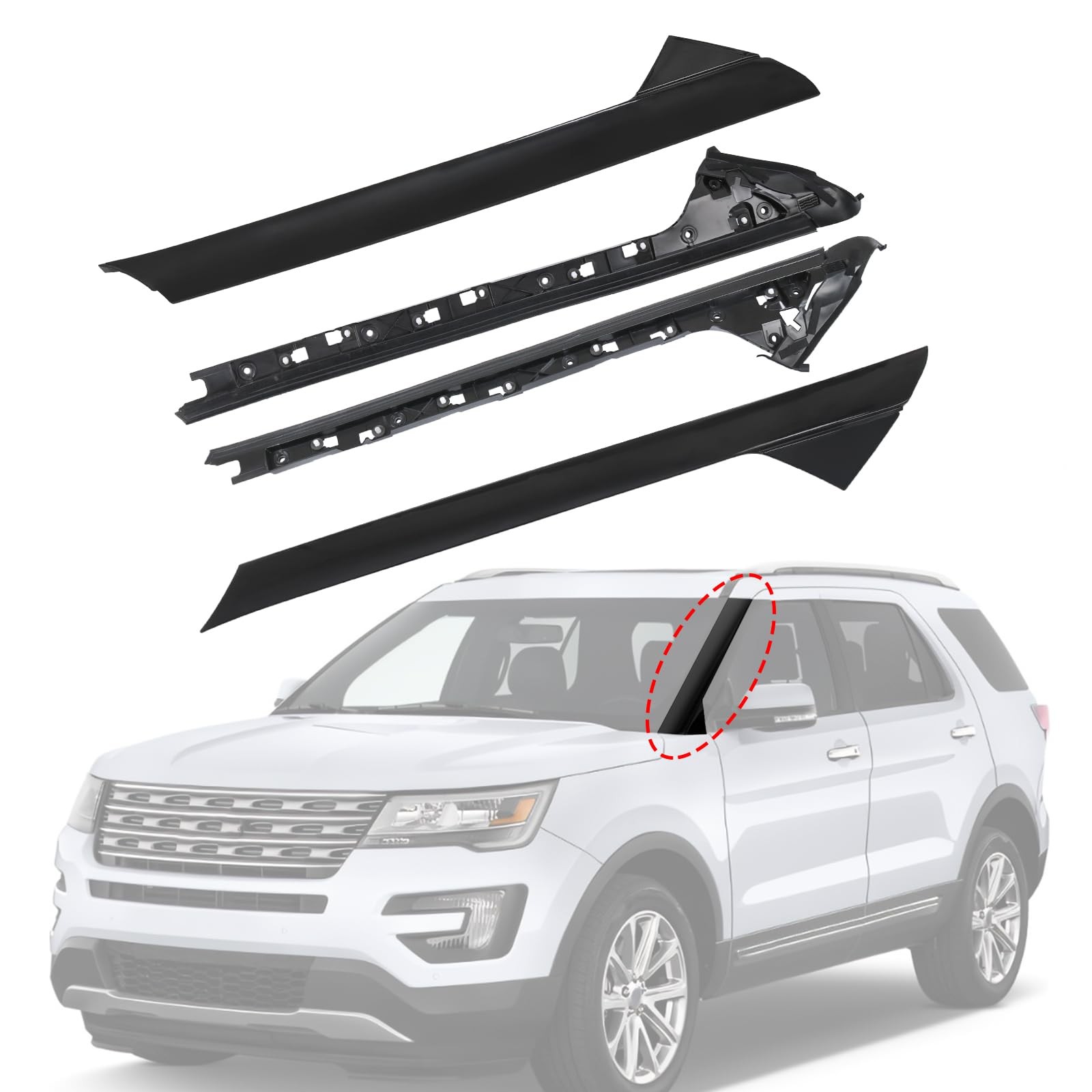 A-Pillar Molding Trim Kit Outer Inner Left & Right 2011-2019 4 Door Explorer