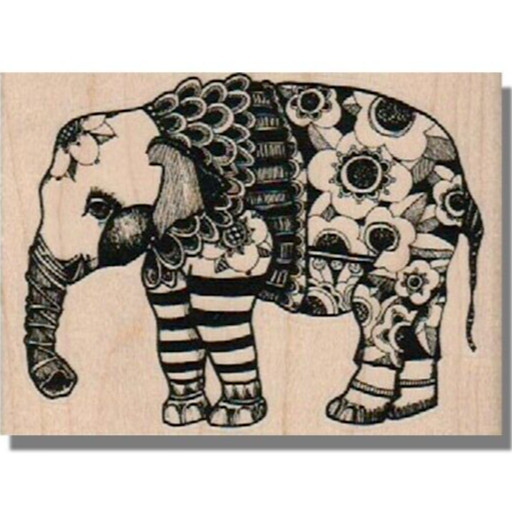 Wood Rubber Stamp, Art Elephant, Fun, Animal,Flowers,Wildlife,Media,Zoo,Artistic