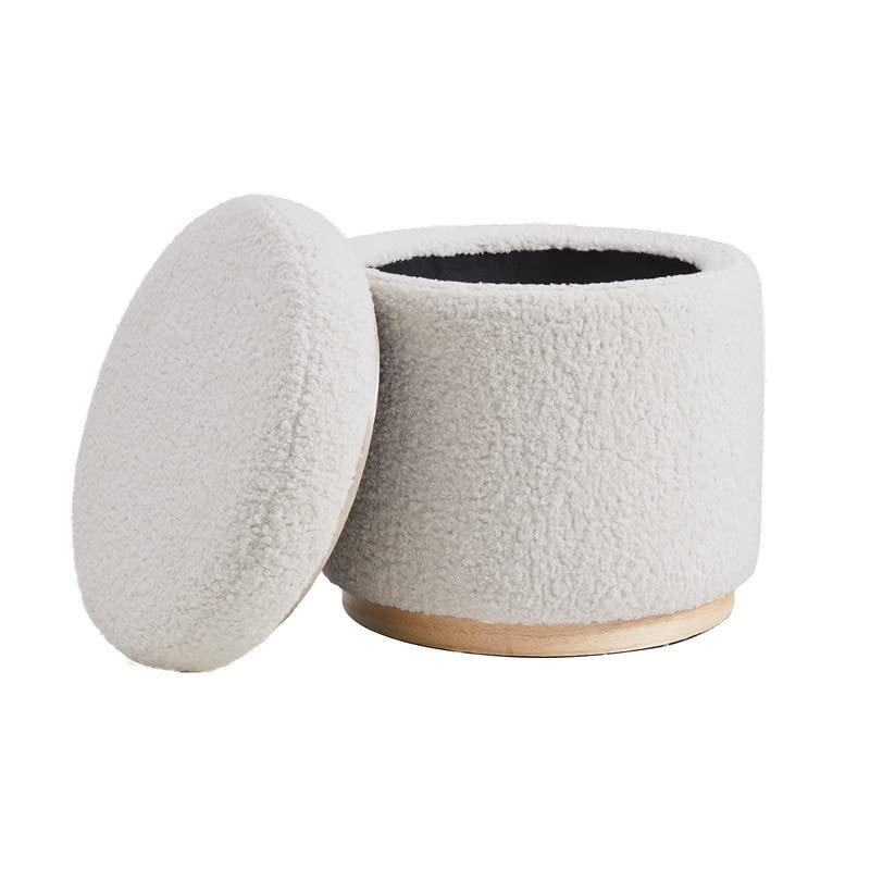 Linon Rue Sherpa Storage Ottoman Natural Wood Finish