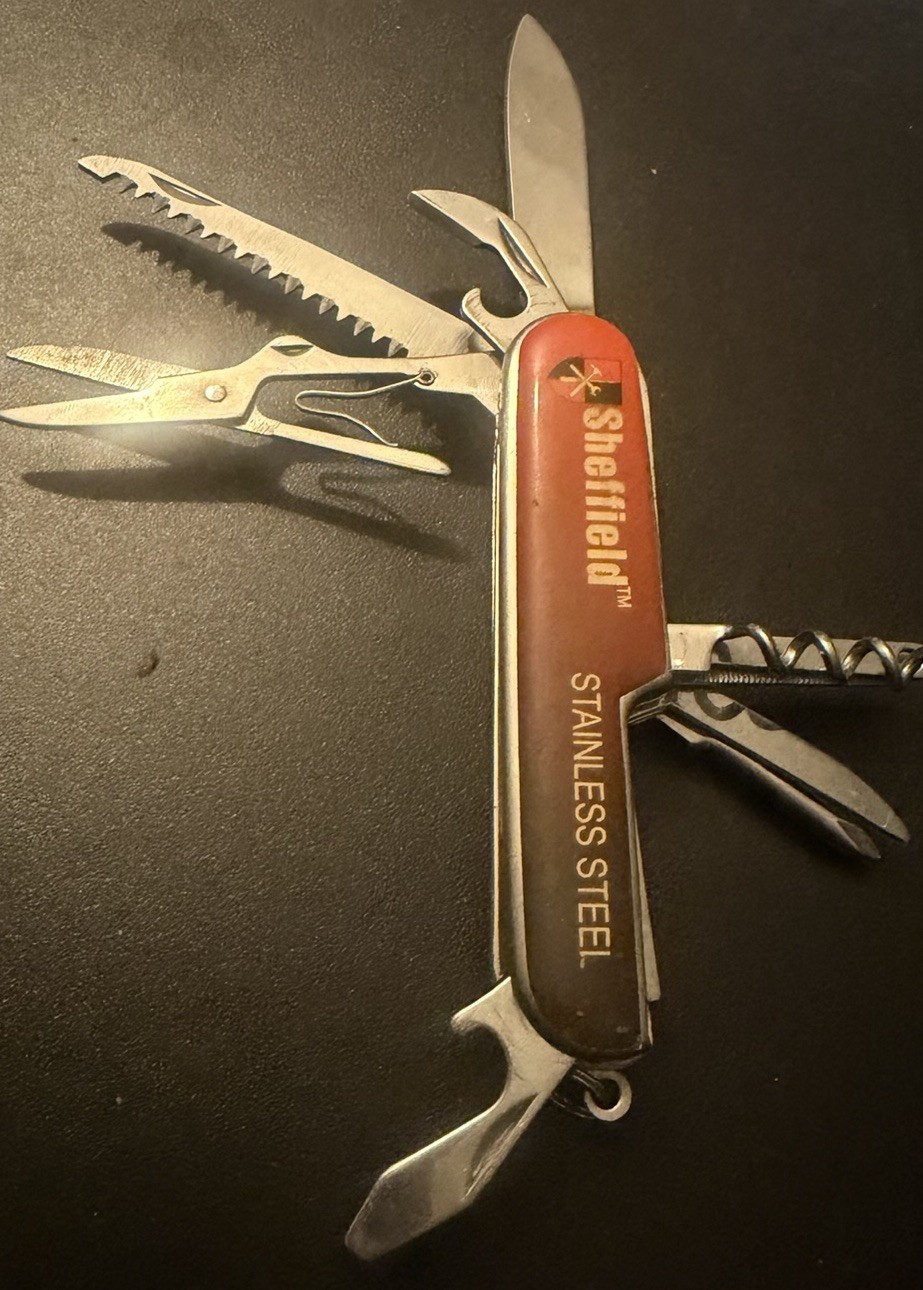 Sheffield ST-8 Stainless Steel 8-Tool Multi-Tool Red Handle Knife Scissors