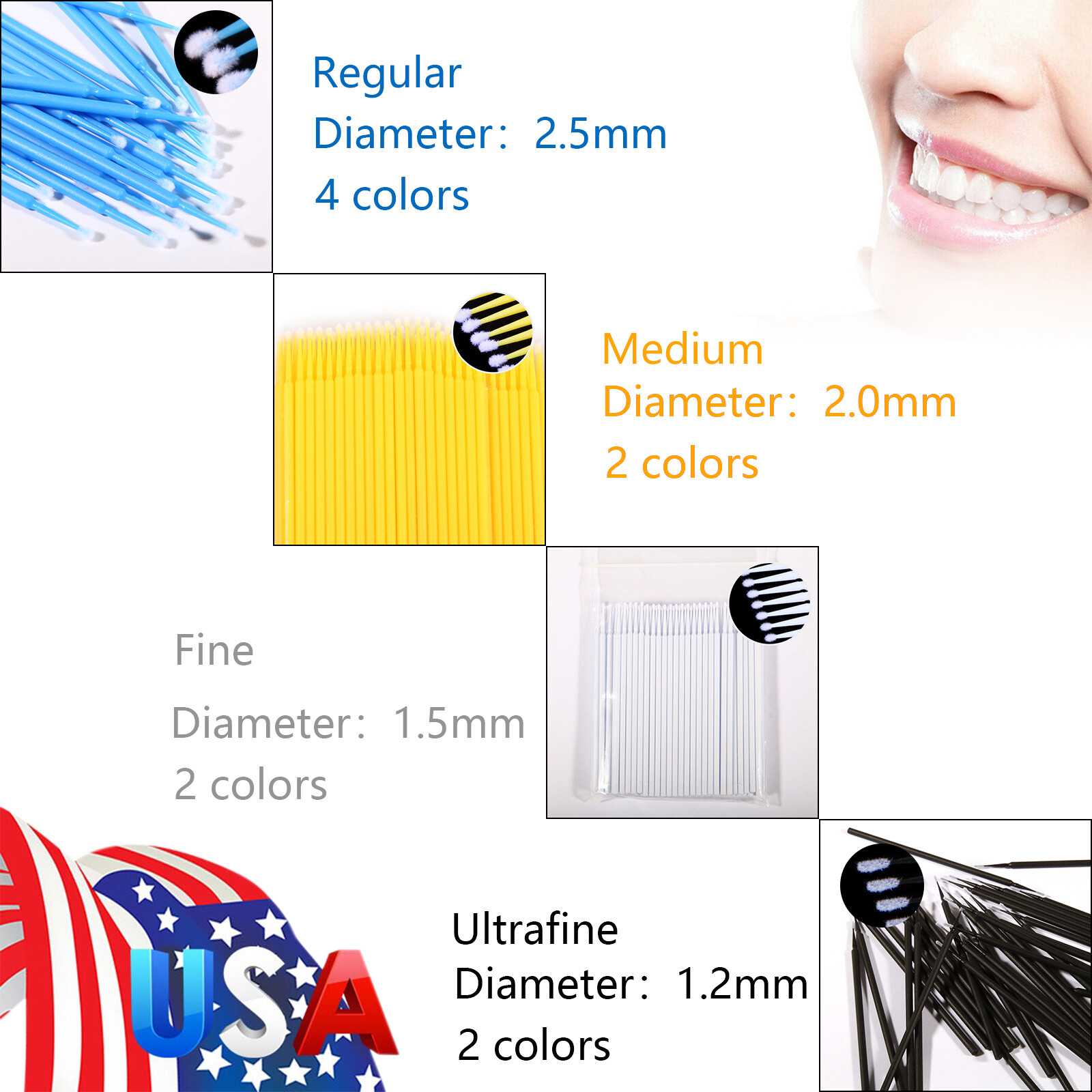 200 Micro Brushes Applicators Microbrush Dental (Regular, Fine, Super Fine) USA