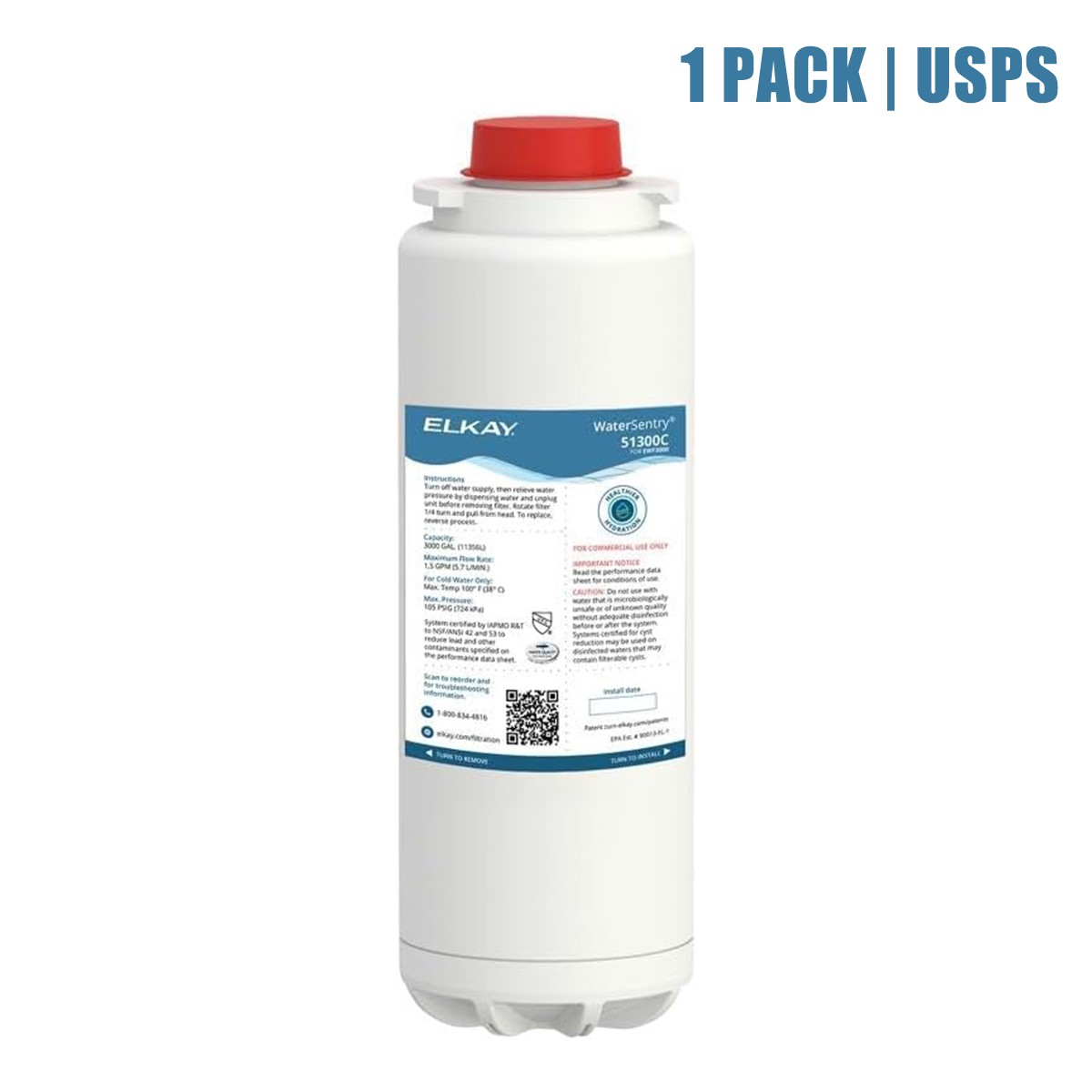 *New* 1pk 51300C Replacement Water Filters For Elkay WaterSentry EWF3000 NO CHIP