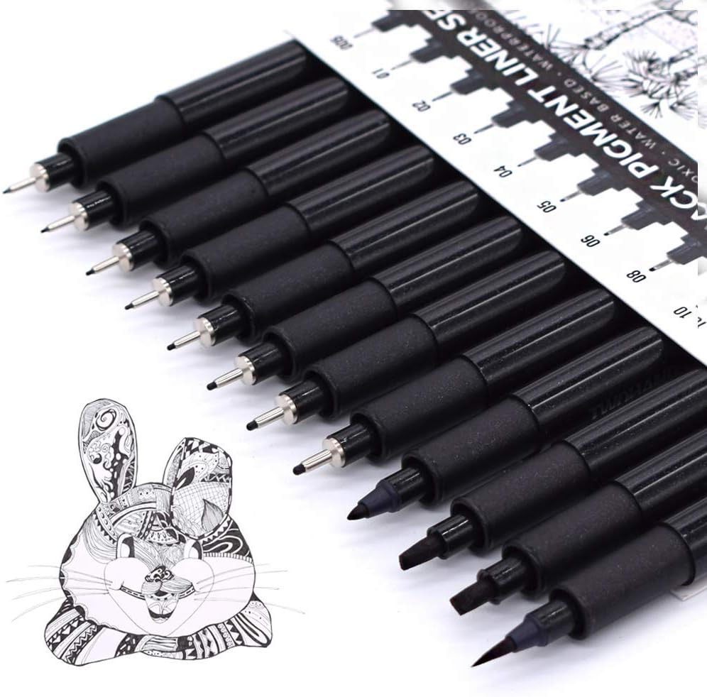 Art Pens,Fineliner Ink Pens,Set of 12 Technical Drawing Pen,Pigment Pen,Fine Poi