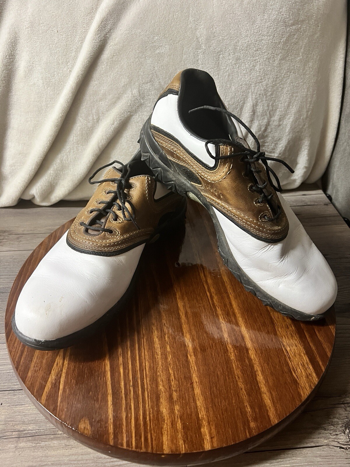 FootJoy FJ Mens Contour Series Leather Wht/Brn Saddle Golf Shoes 54024 Size 9.5M