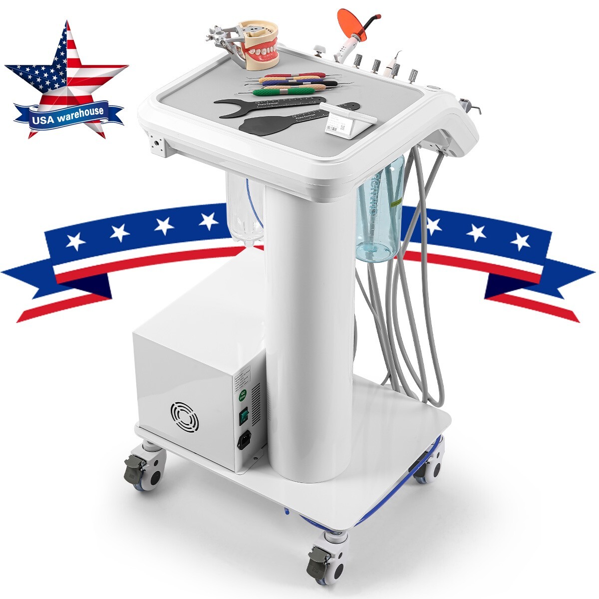 Portable Dental Delivery Unit Syringe Suction Turbine With Air Compressor UPS