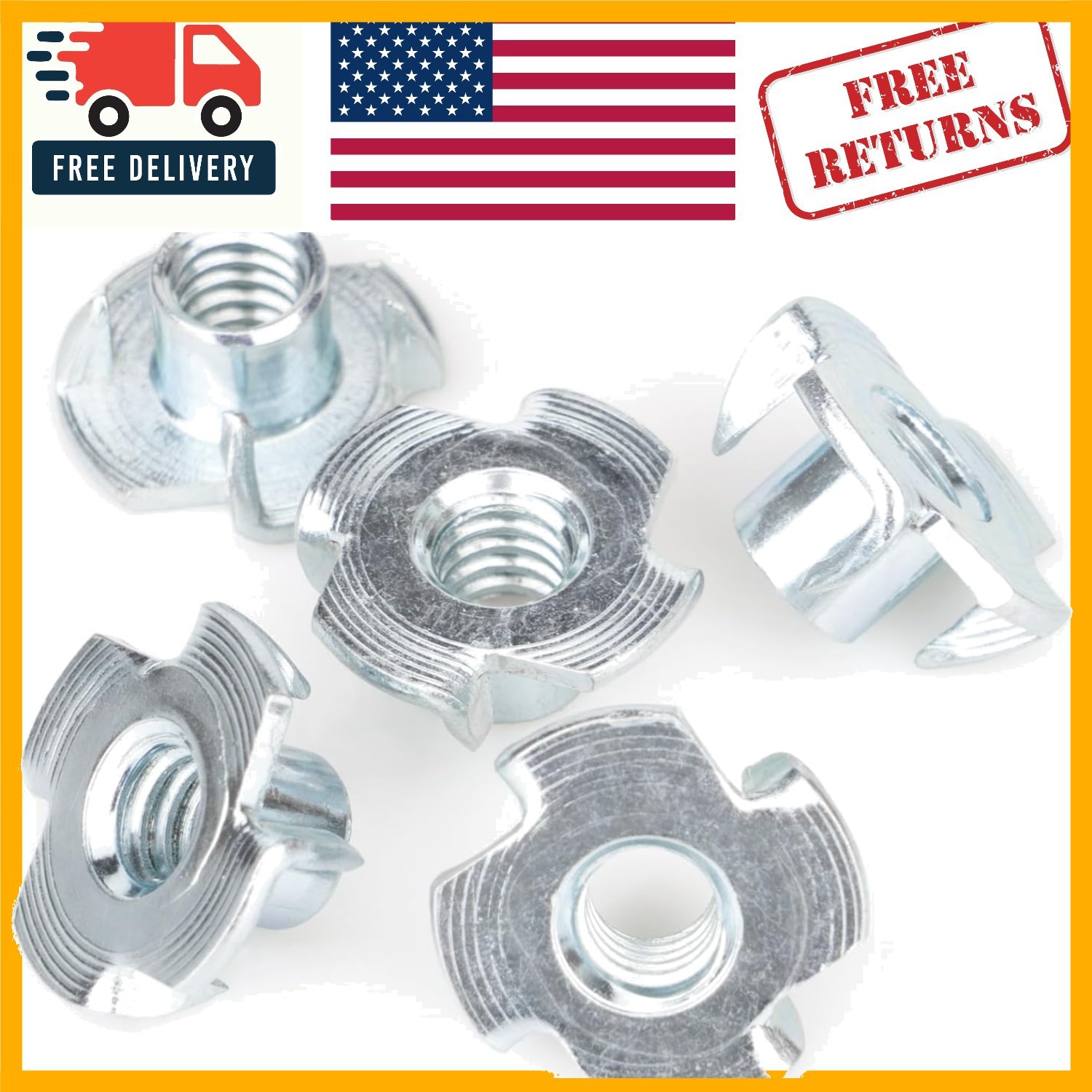 50 Pack T-Nuts -  Zinc-Plated Steel, 5/16" for Rock Climbing & Cabinetry