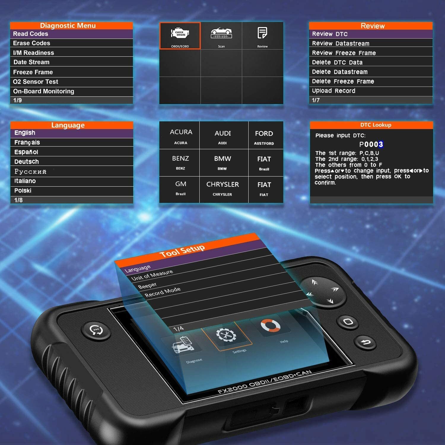 Automotive OBD2 Scanner Diagnostic Code Reader Car ABS SRS Transmission Engine
