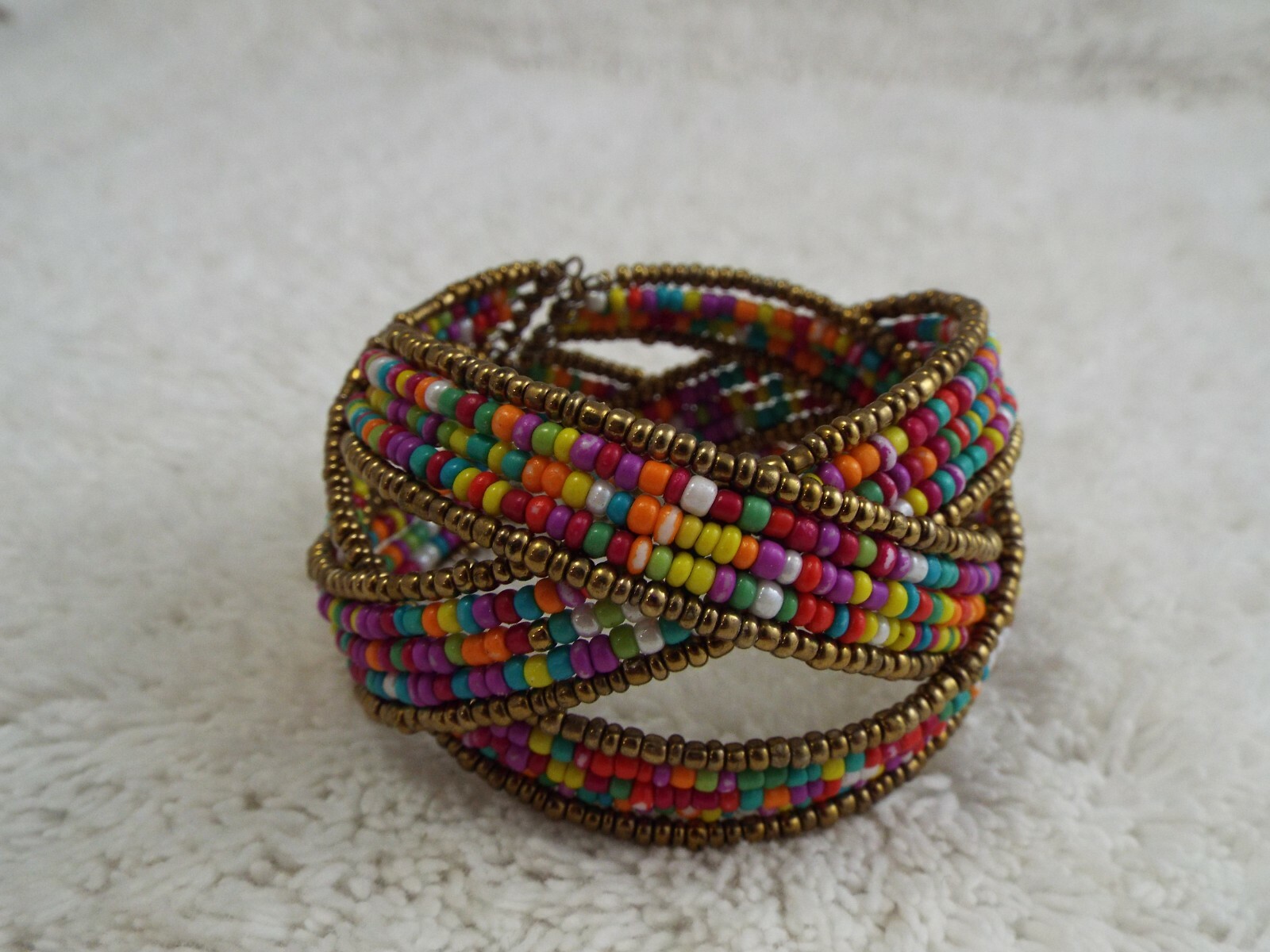 Colorful Micro Glass Bead Woven Cuff Bracelet (A74)