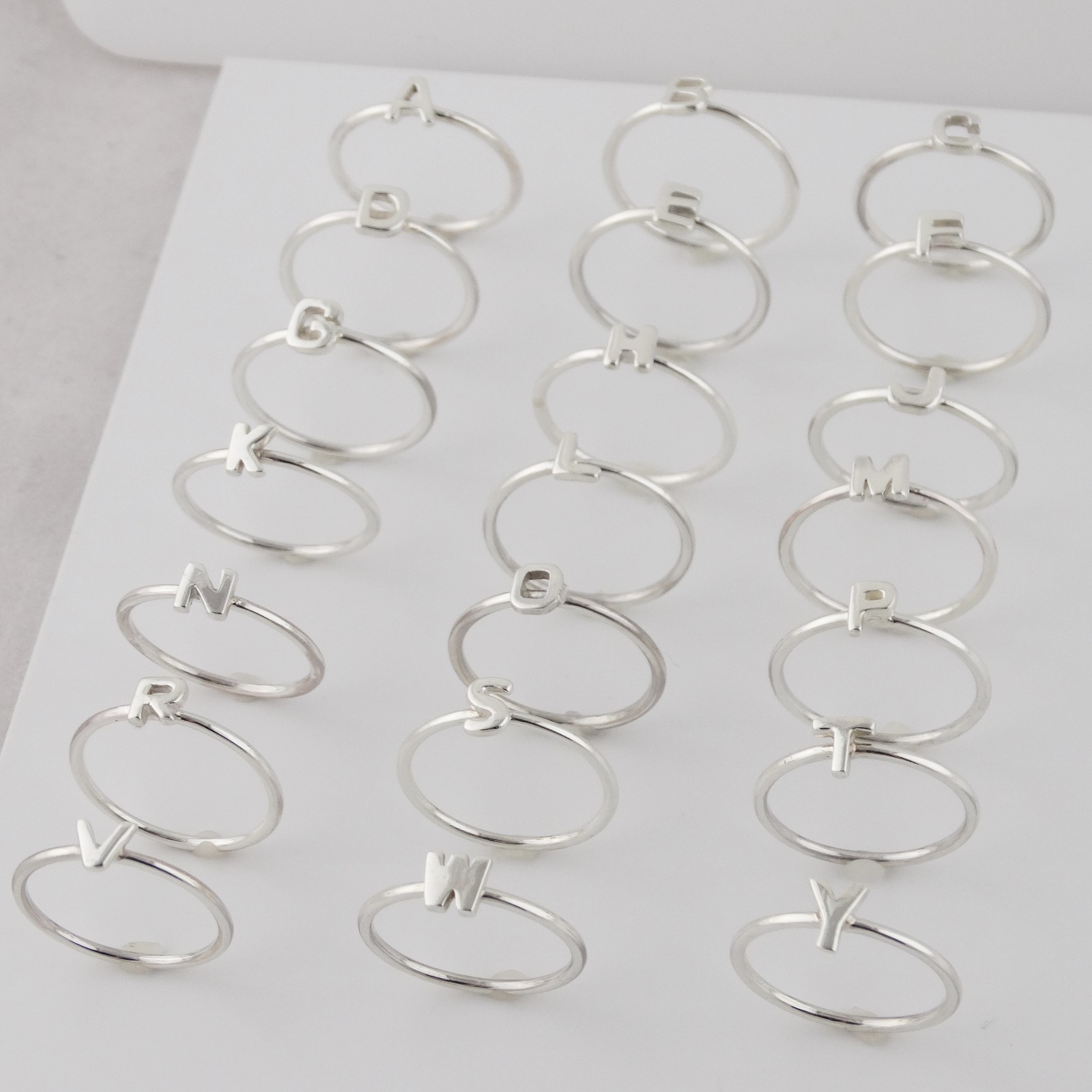 Stacking Letter Initial Ring A-Z - 925 Sterling Silver - Word Alphabet