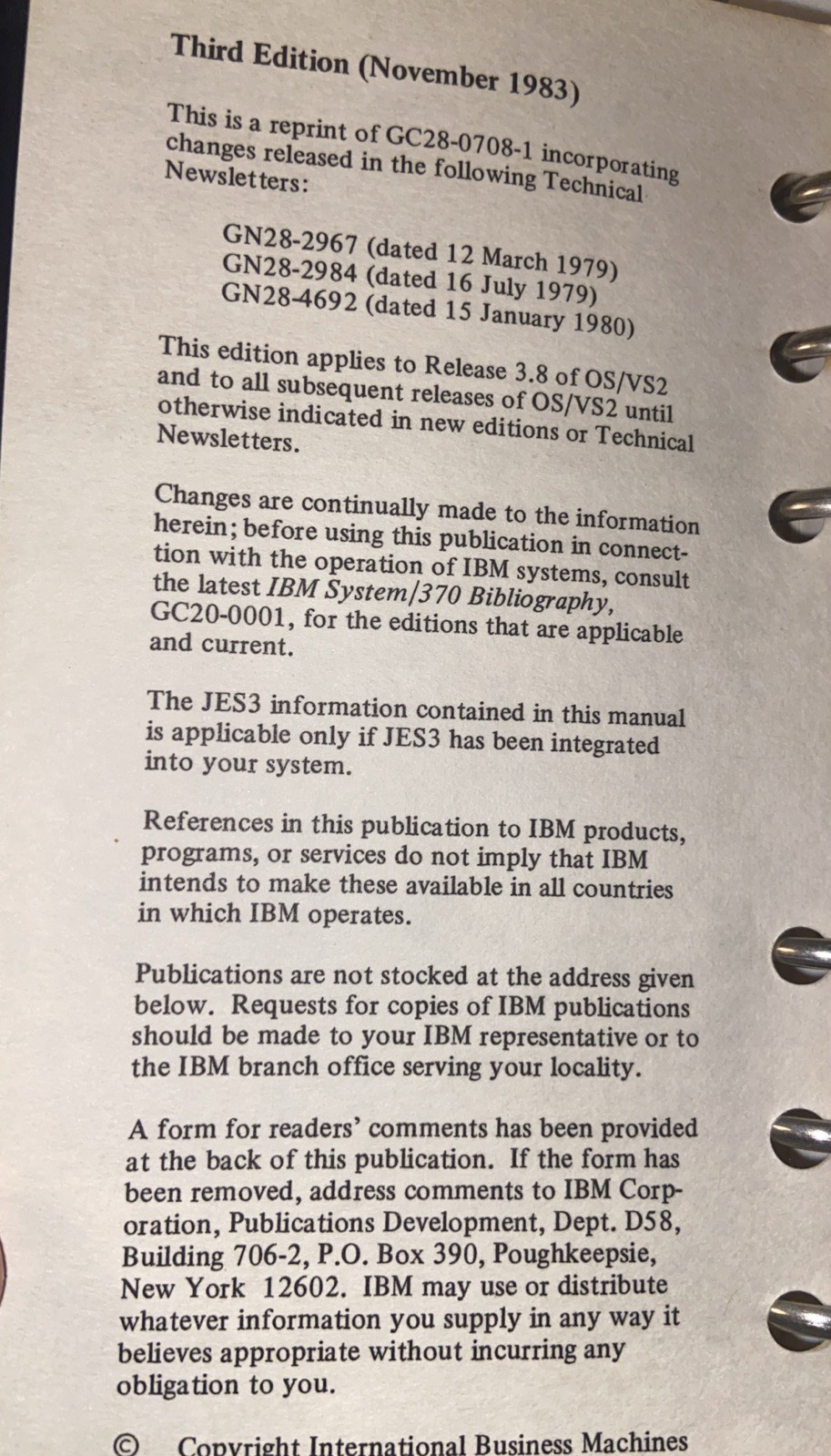 1983 IBM Field Engineering Handbook System OS/VS2 Volume 1,2,3 Reference Summary