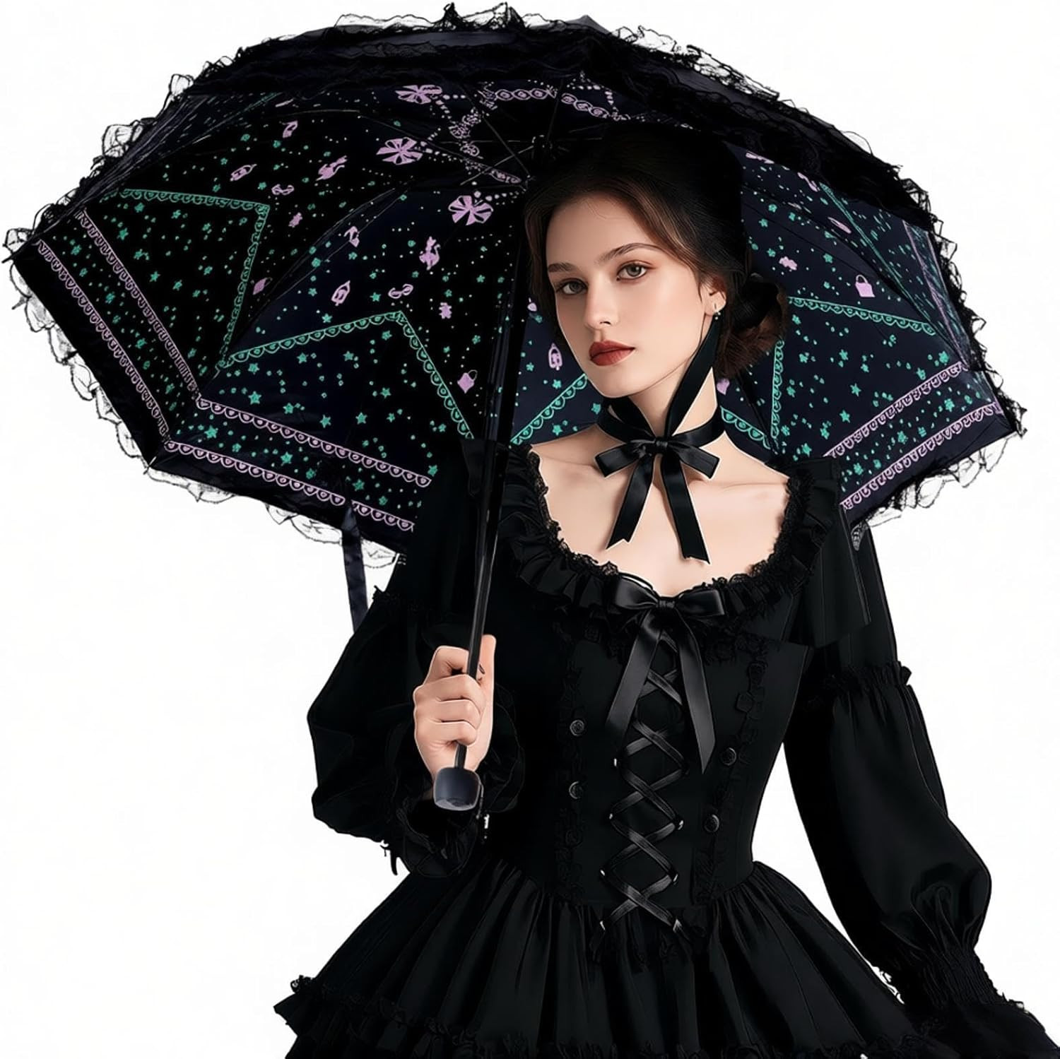 Lace Parasol Travel Sun Rain Umbrella Gothic Lolita Umbrella UV Sun Protection V
