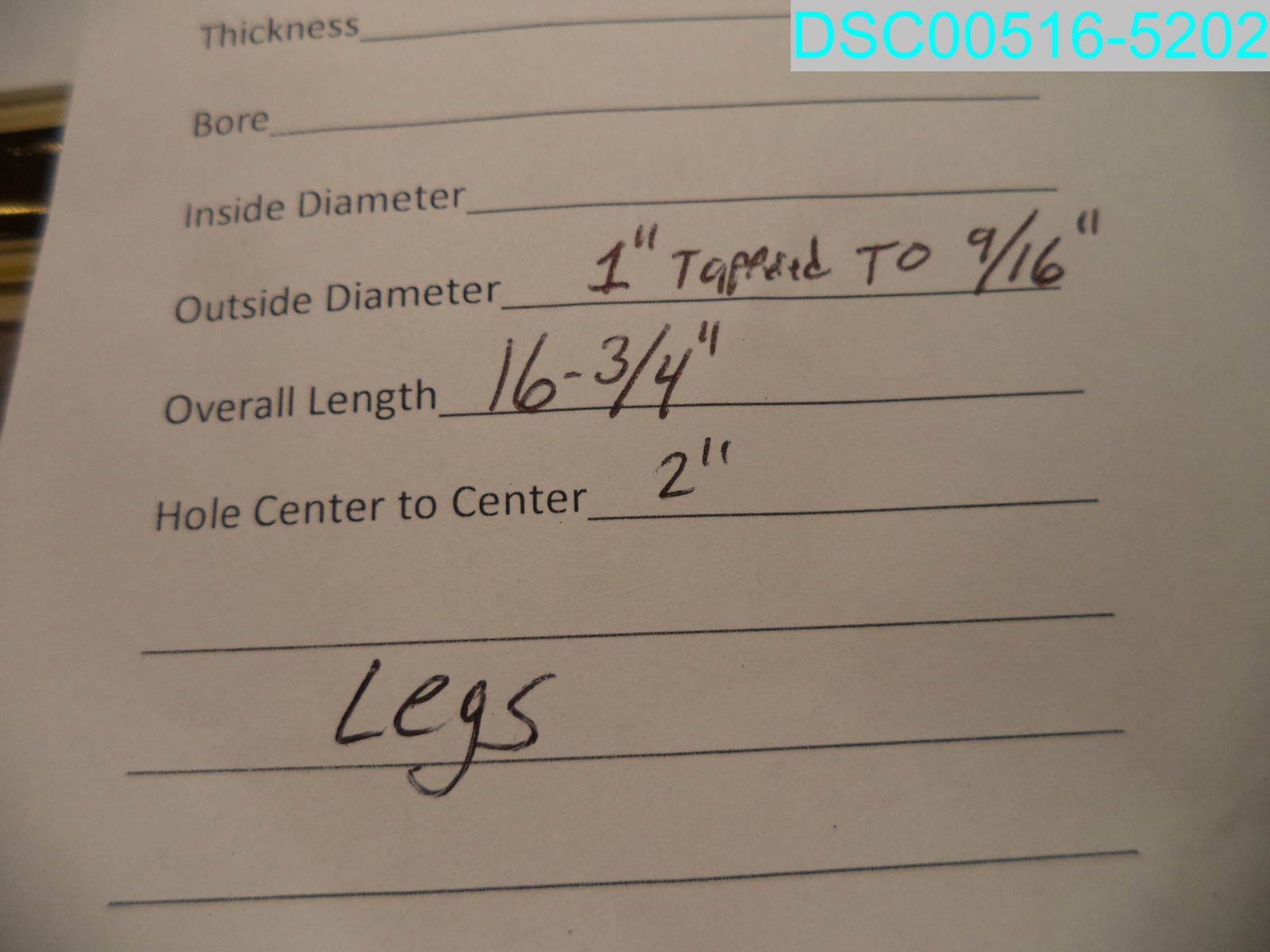 QTY=4: 16-3/4" L Replacement Furniture Gold Legs 1" Tapered To 9/16" 2" C To C