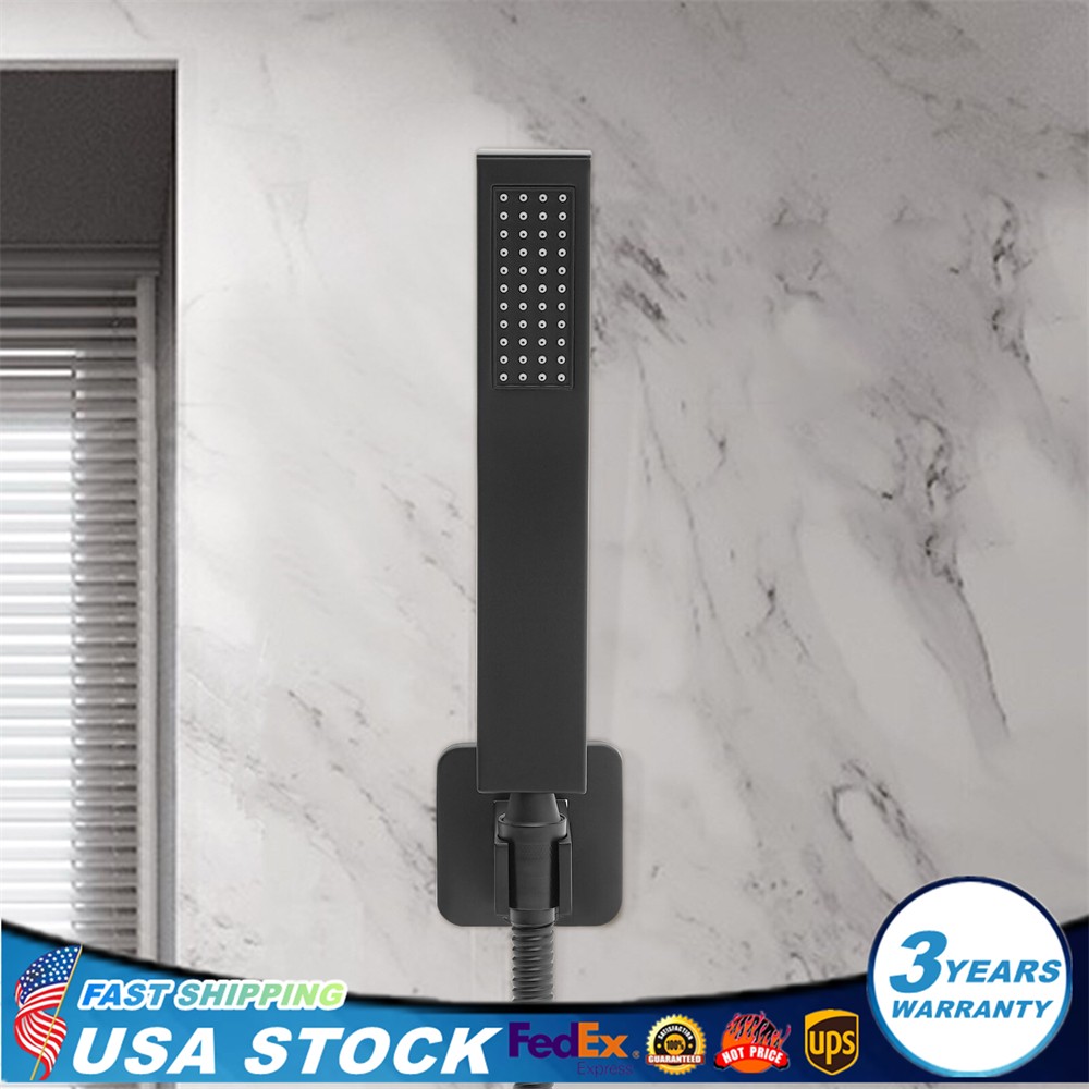Matte Black Hand Held Shower Head With Wall Connector And 4.9ft Hose Set Square