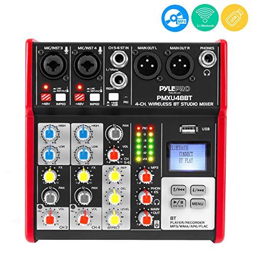 Pyle PMXU48BT 4-Channel Bluetooth Studio Mixer DJ Console (+48V Phantom Power)