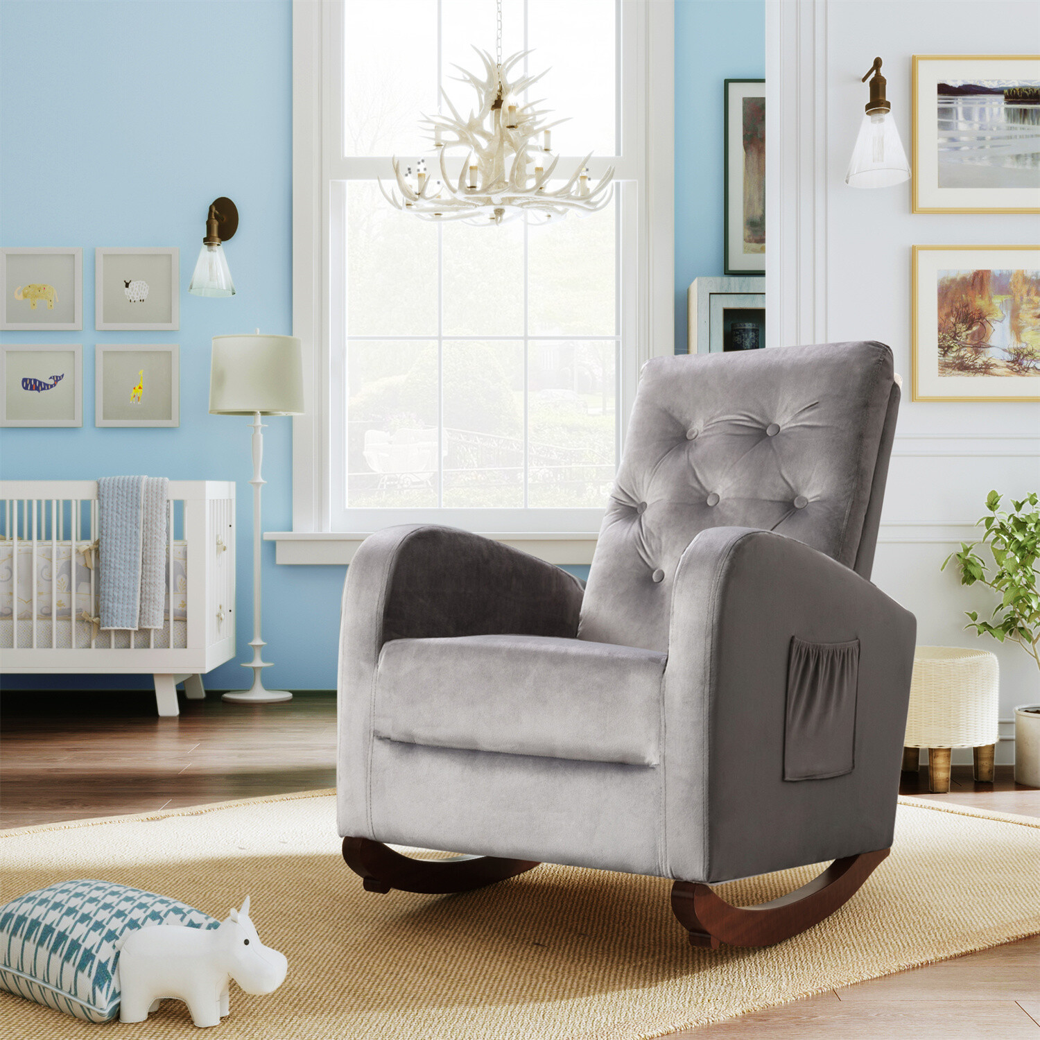 Rocking Chair Nursery Chair Velvet Single Sofa Rocker Chair Lounge Armchair New