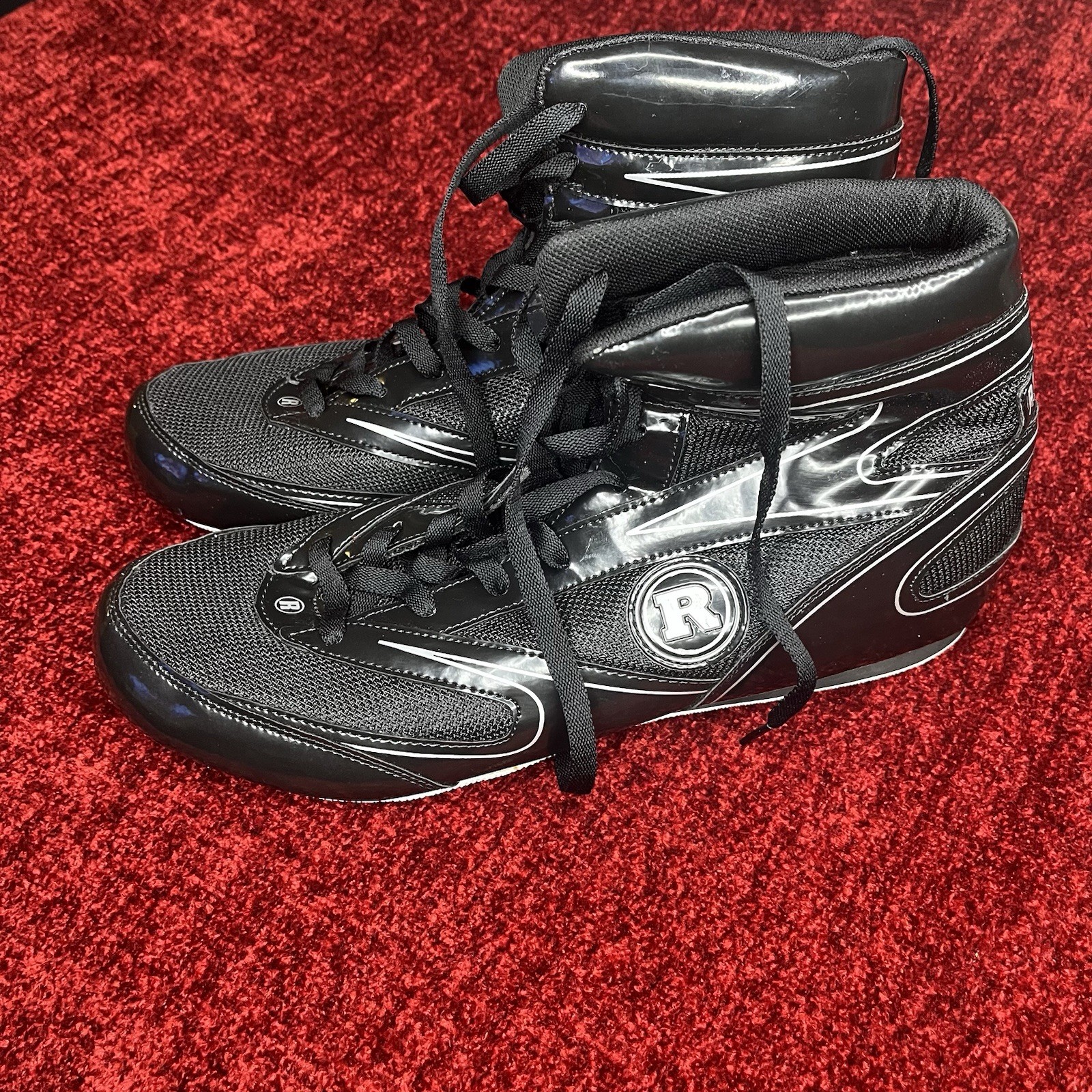 Ringside Diablo Boxing Shoes Black with A Patent Leather Vinyl Finish. Size 12