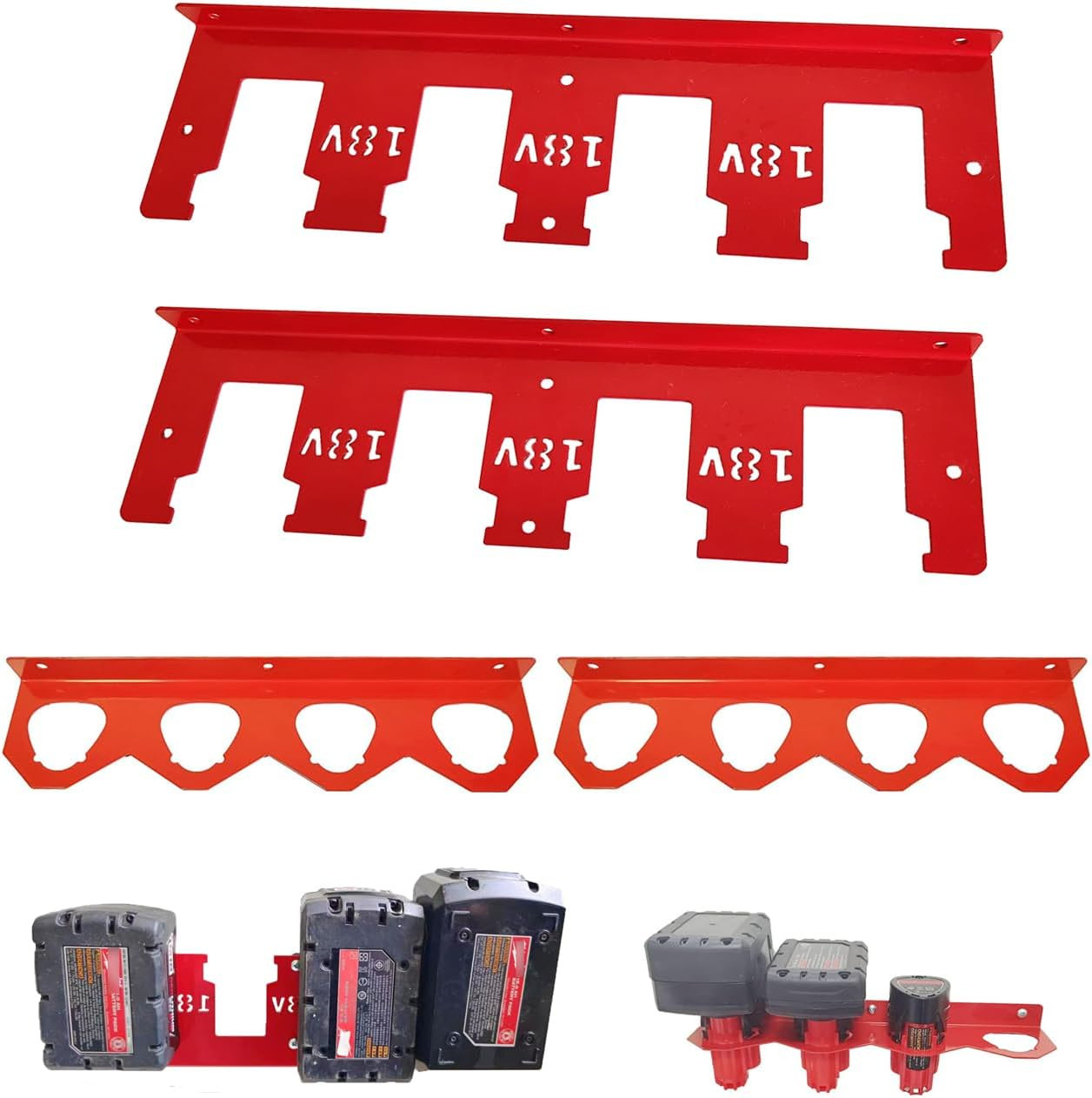 Metal Battery Holder Organizer for Milwaukee M18/M12 - 4-Piece Set