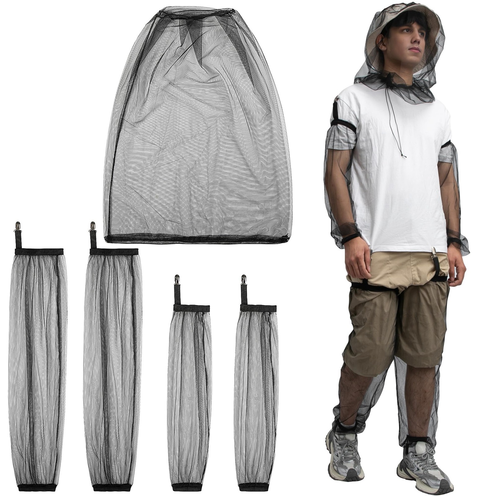 5 Pcs Mosquito Netting Suit-Extra Large Mosquito Head Net Mesh,Arm and Leg Sl...