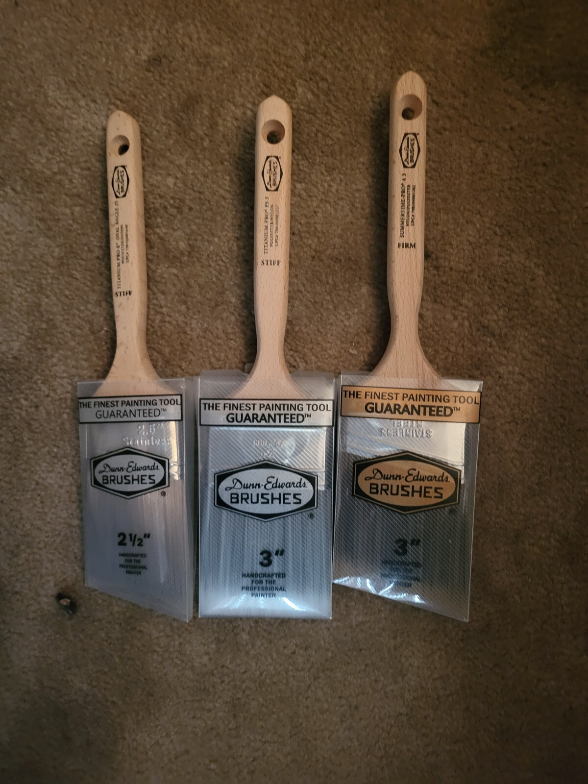 Lot Of 3 Dunn Edward's  Stiff Nylon Polyester 3"  Paint Brush