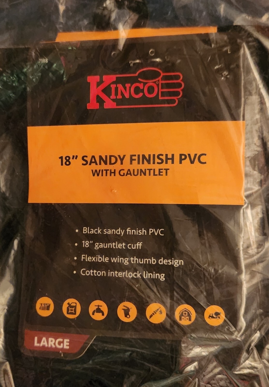 3 Pairs Kinco 7188 18" Sandy Finish PVC with Gauntlet Size Large