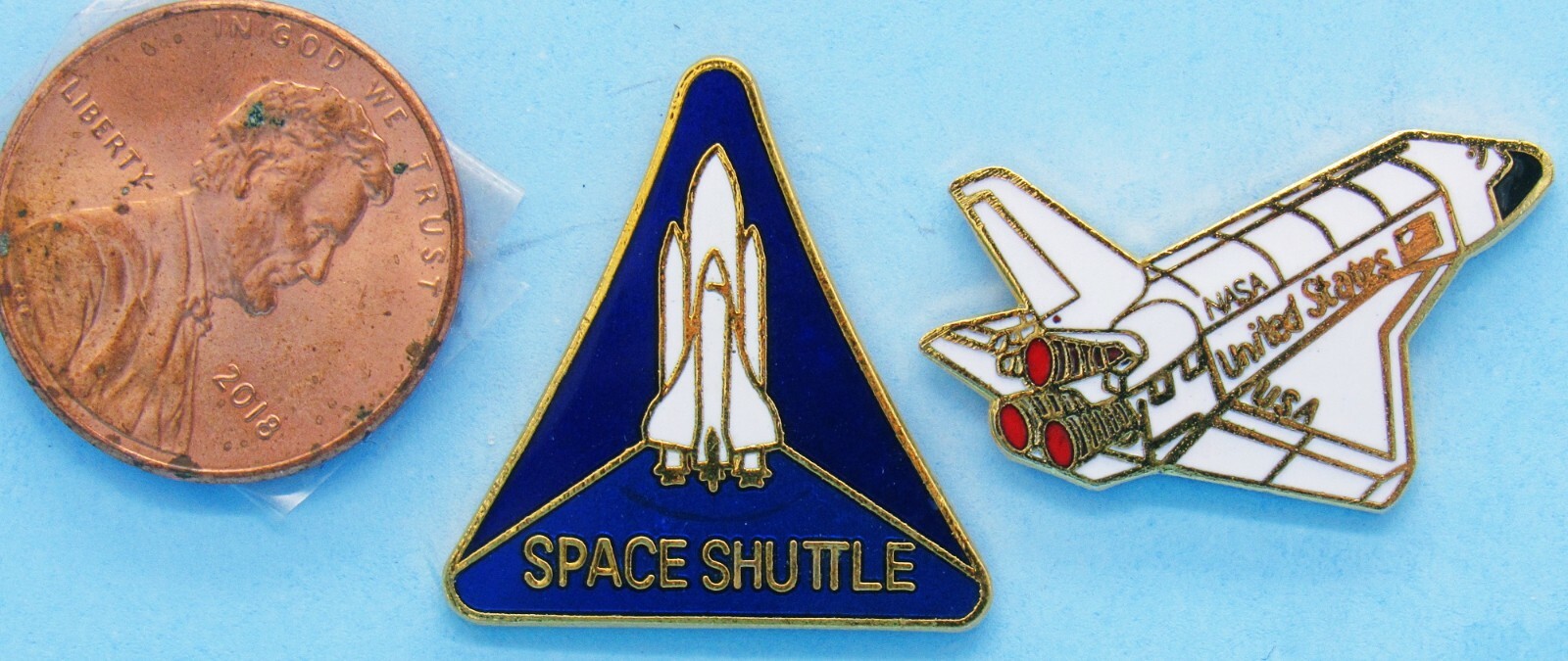 NASA PIN PAIR '80s vtg Space SHUTTLE Project & Orbiter