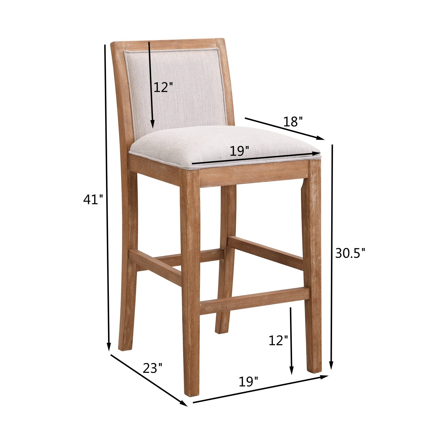 Set of 2 Wooden Bar Stools Upholstered Bar Chair Counter Height Dining Chairs